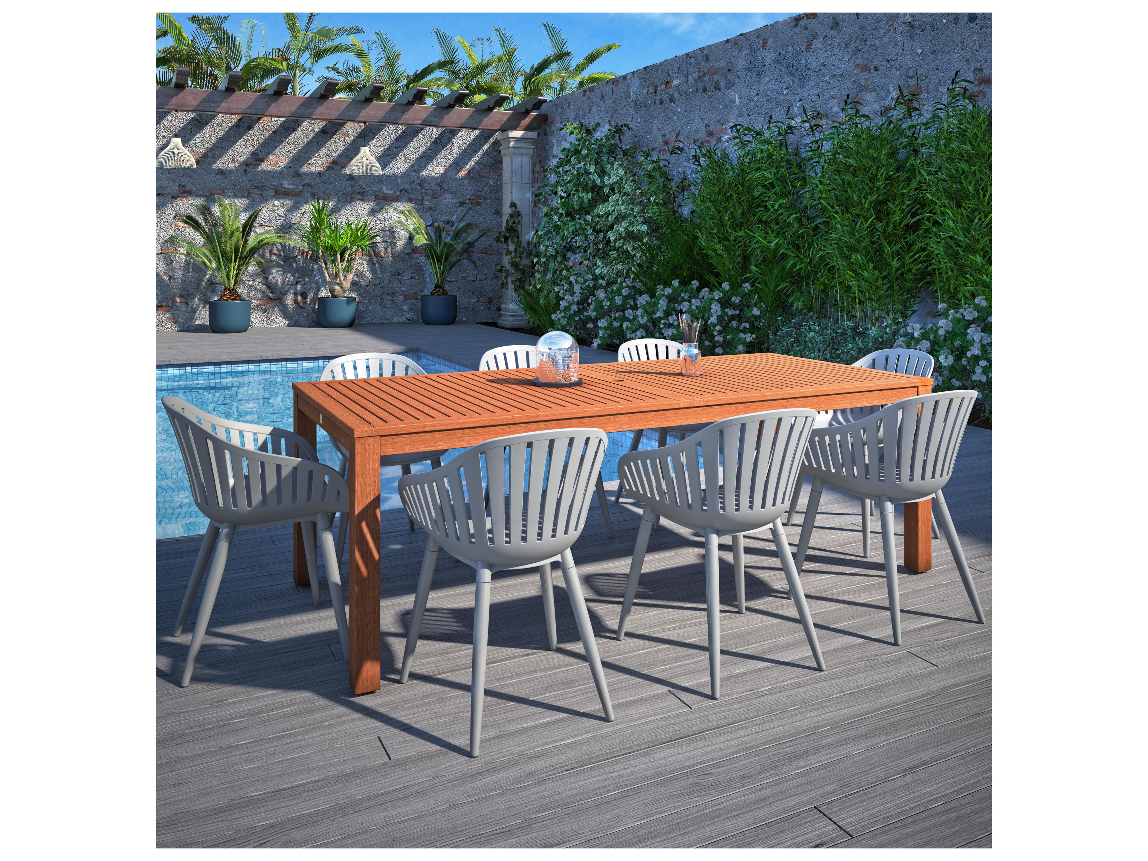 International Home Miami Amazonia Wood Aluminum Brown/Grey 9 Piece Rectangular Outdoor Dining Set