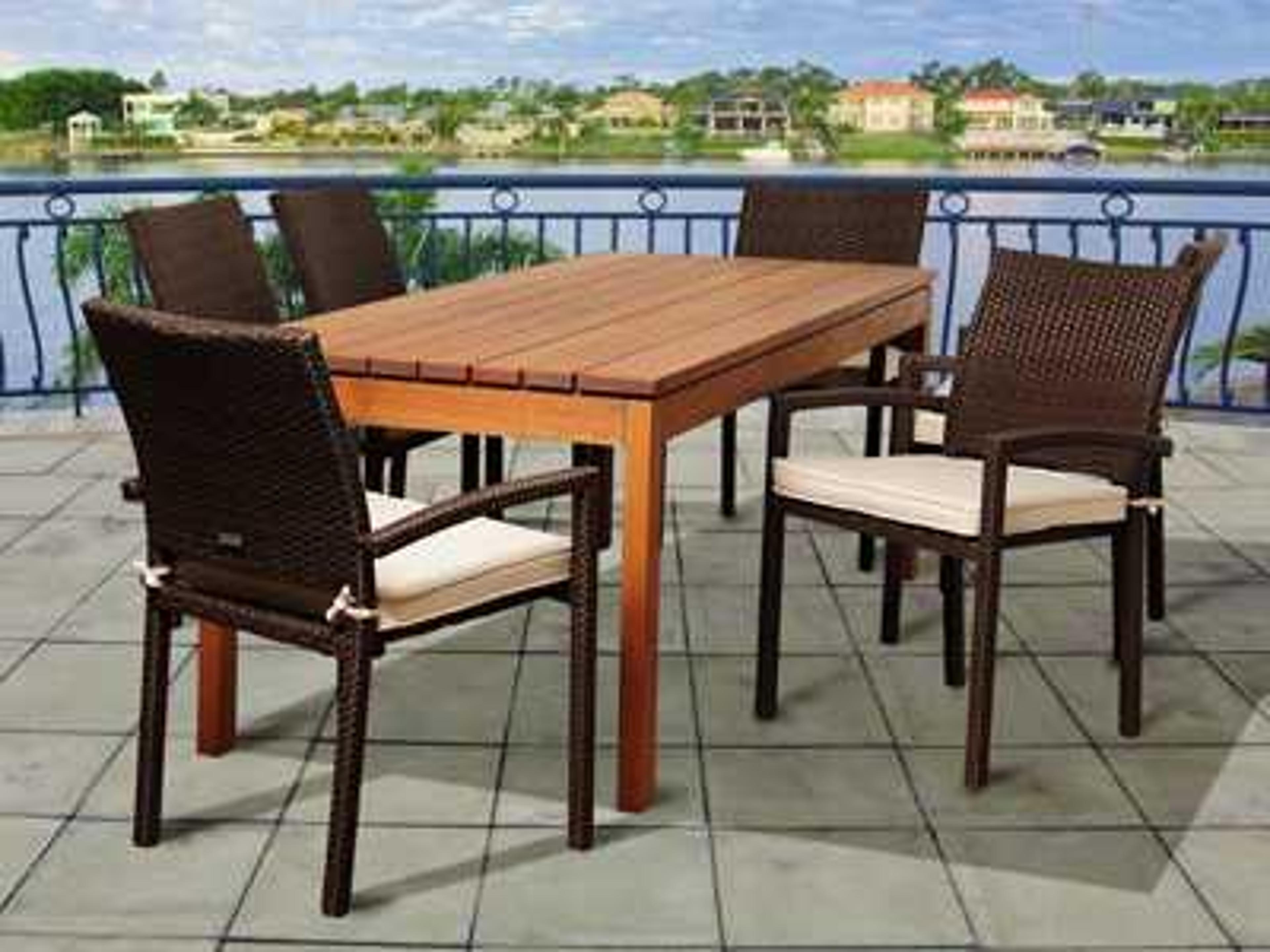 Amazonia Eucalyptus & Wicker Rectangular Seven Piece Maynard Patio Dining Set with Off-White Cushions