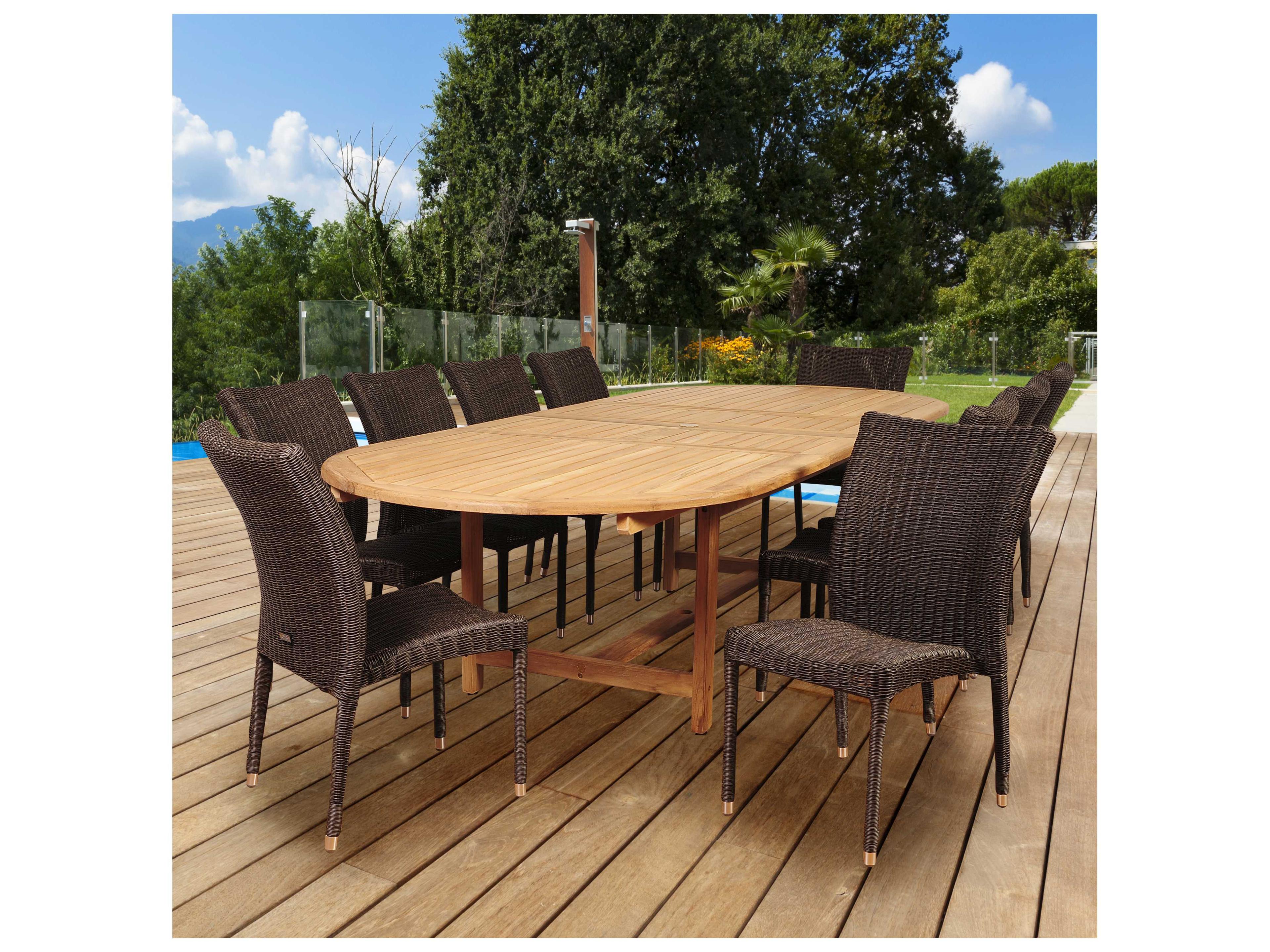 International Home Miami Amazonia Teak/Wicker District 11 Piece Double-Extendable Oval Outdoor Patio Dining Set