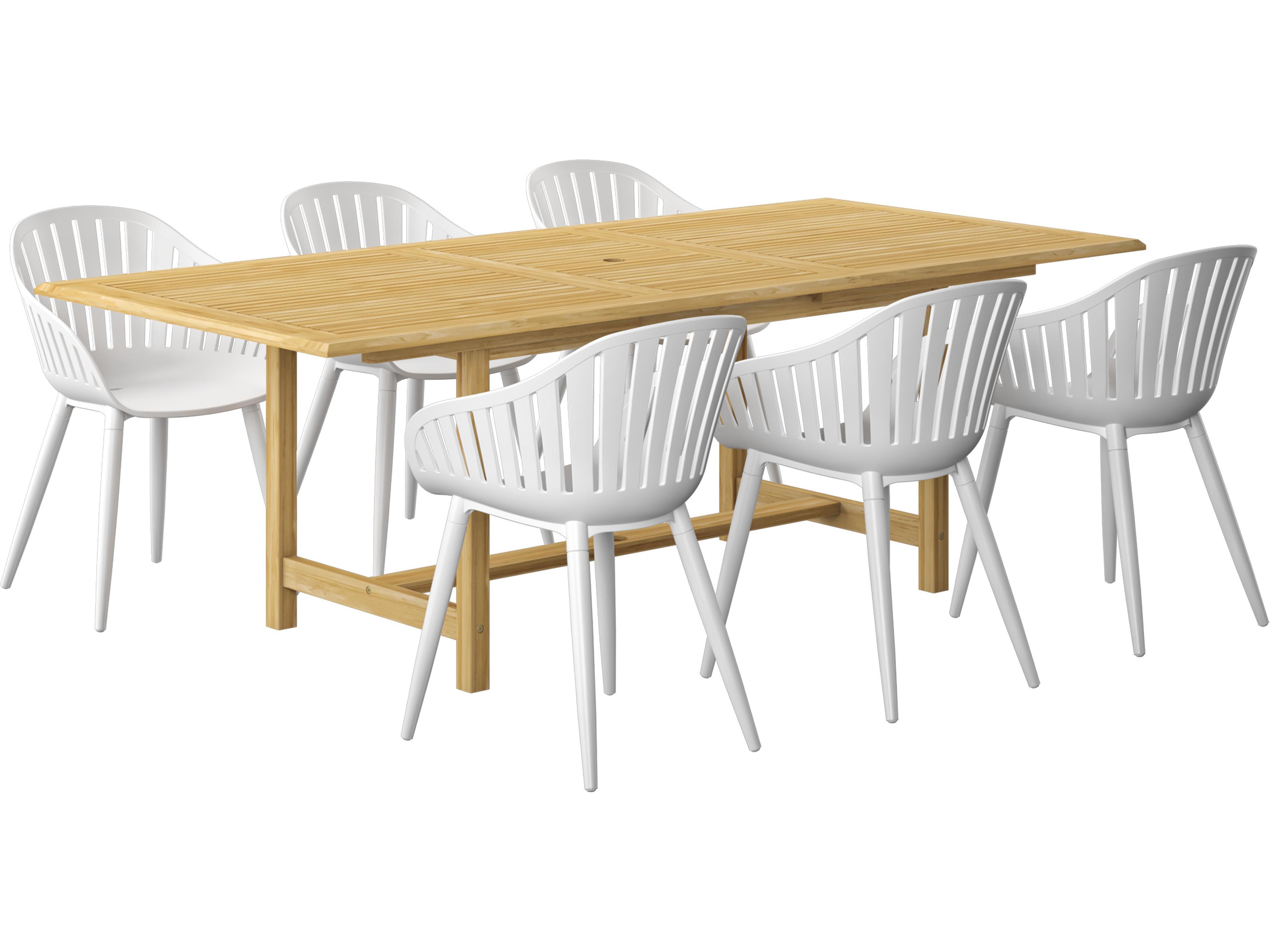 Amazonia Teak Wood Aluminum Brown/White 7 Piece Rectangular Patio Dining Set