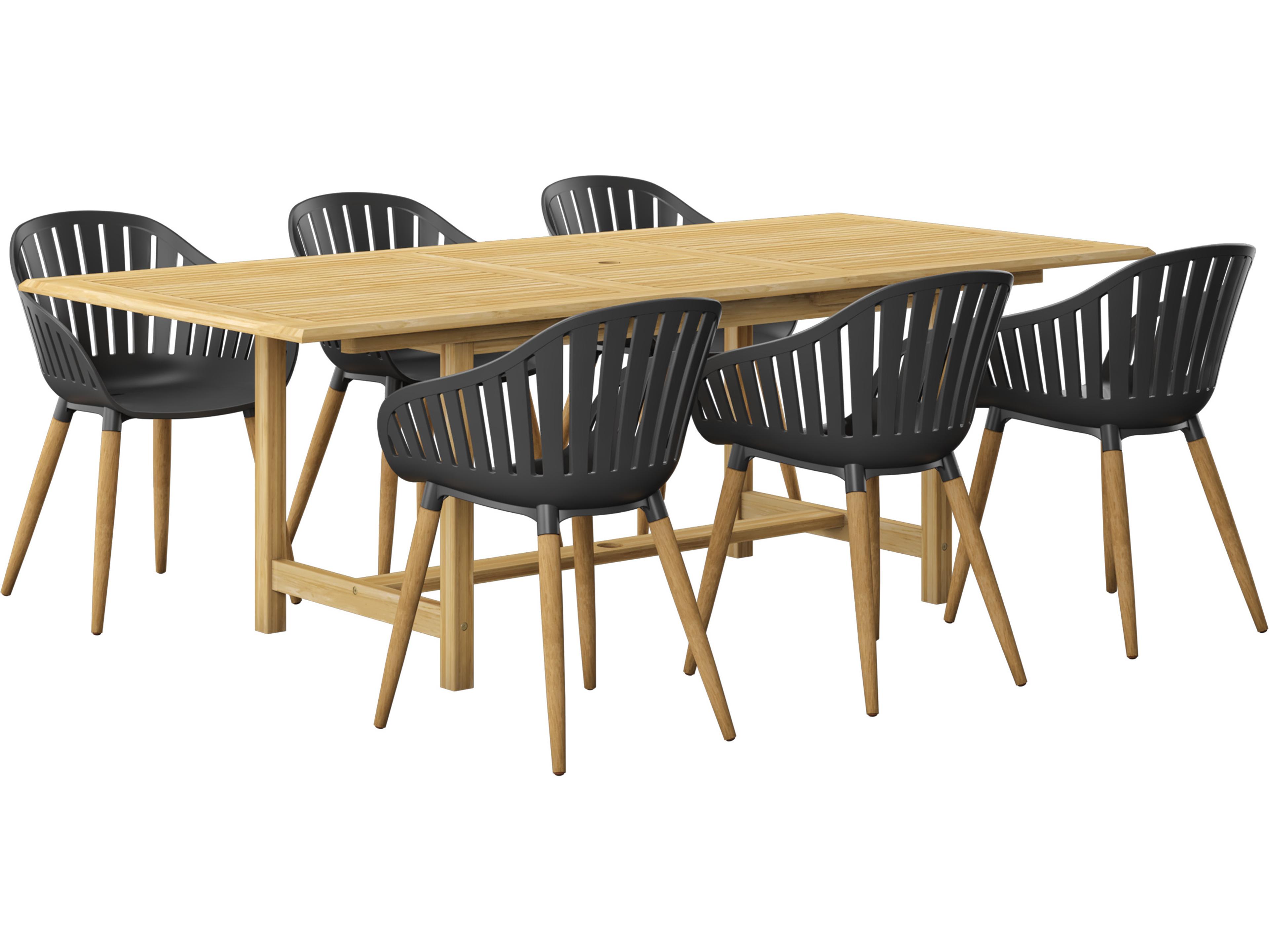 Amazonia Teak Wood Resin Brown/Black & Brown 7 Piece Rectangular Outdoor Dining Set