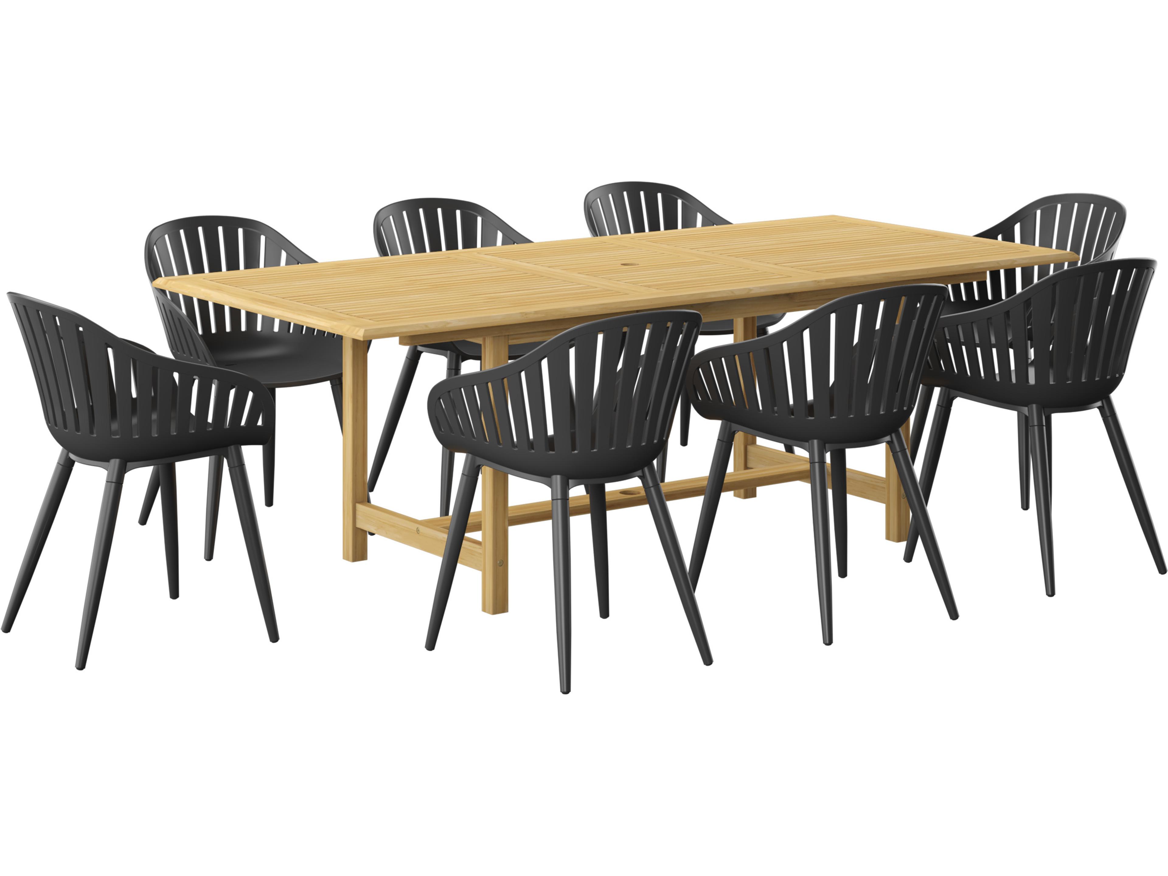 Amazonia Teak Wood Aluminum Brown/Black 9 Piece Rectangular Patio Dining Set