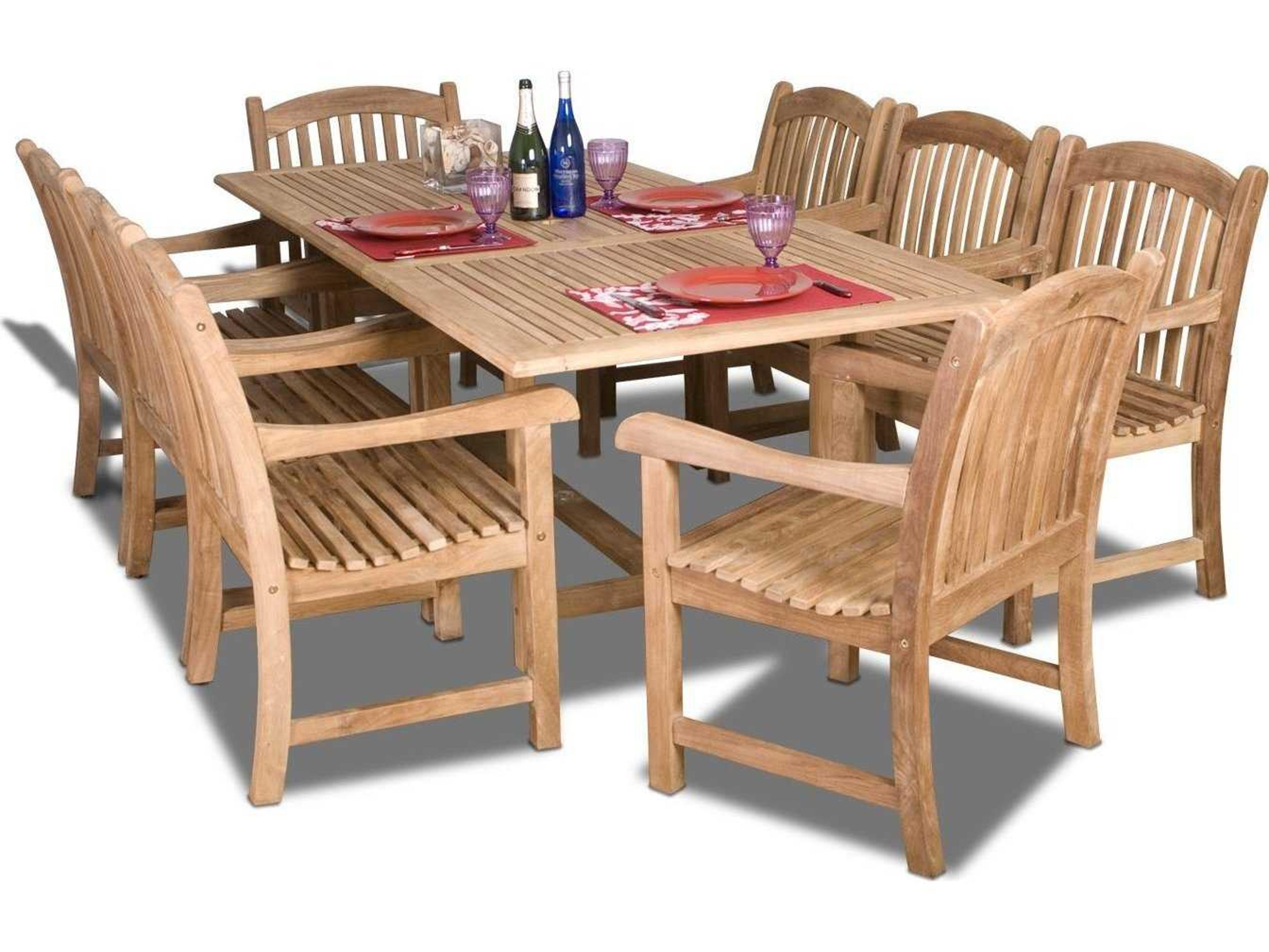 Amazonia Teak Nine Piece Extendable Rectangular Newcastle Outdoor Dining Set