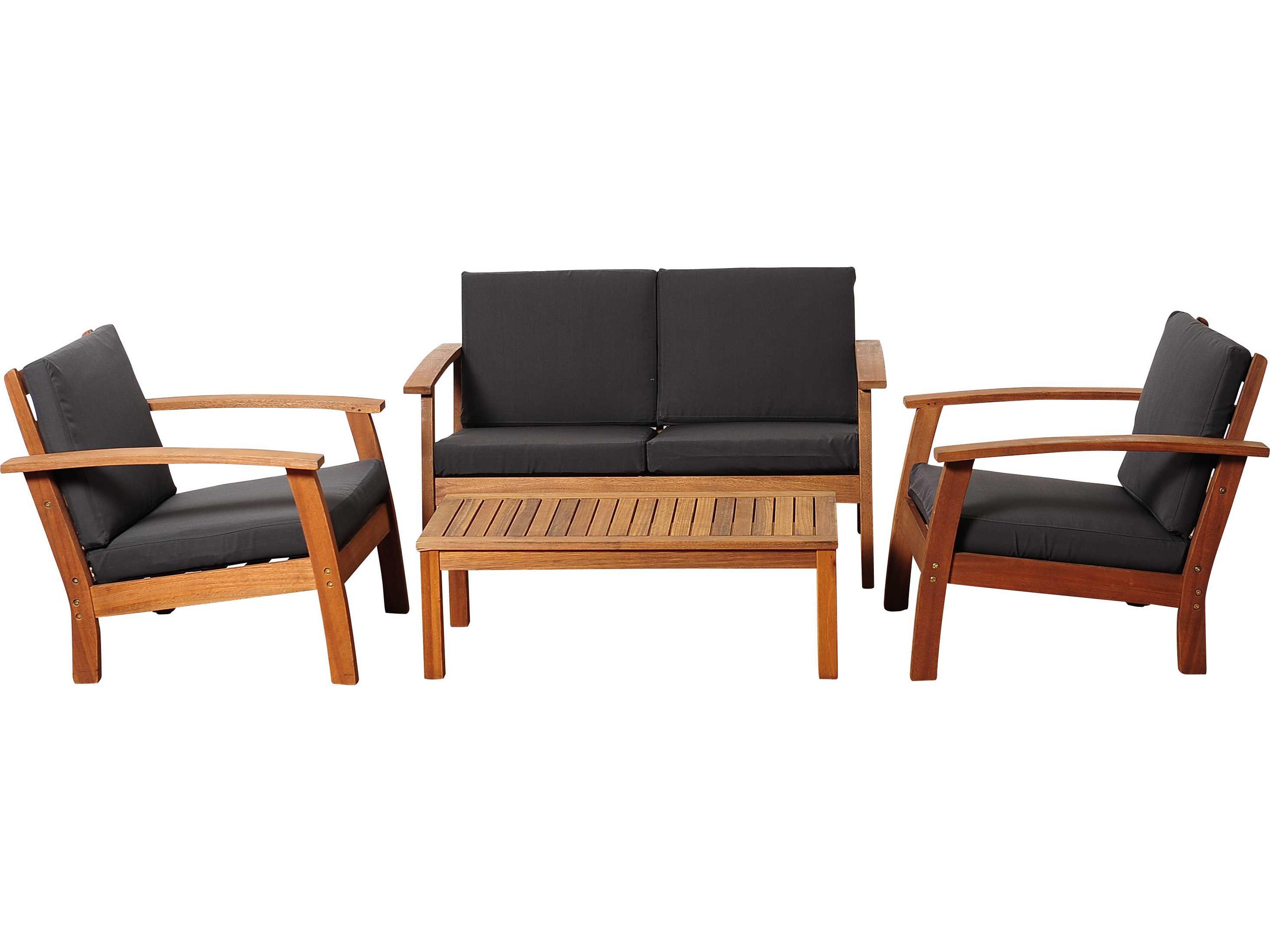 Amazonia Eucalyptus Four Piece Murano Conversation Set with Black Cushions