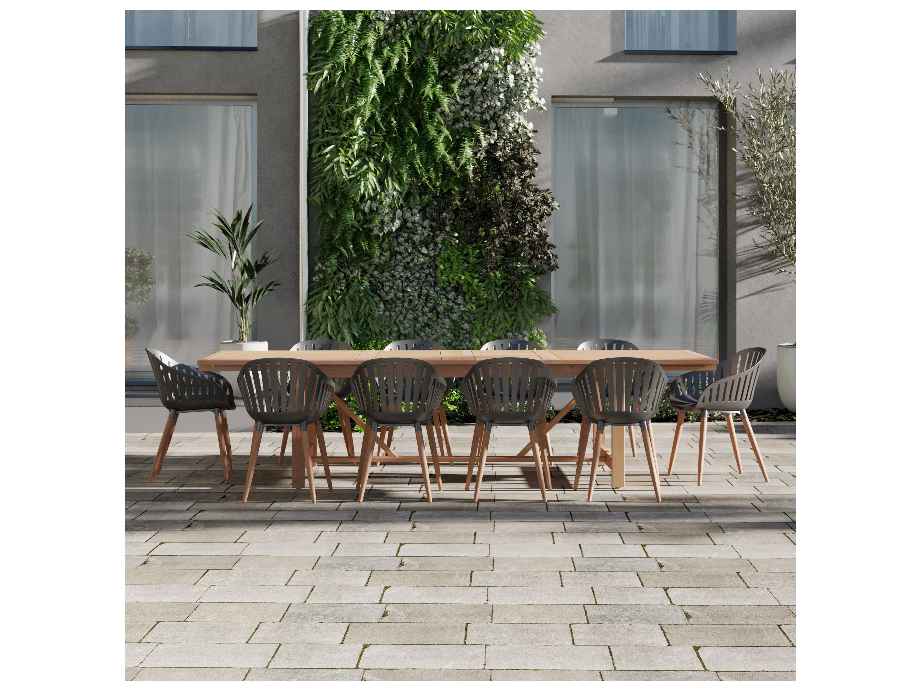 International Home Miami Amazonia Wood Resin Brown/Black & Brown 11 Piece Rectangular Outdoor Dining Set
