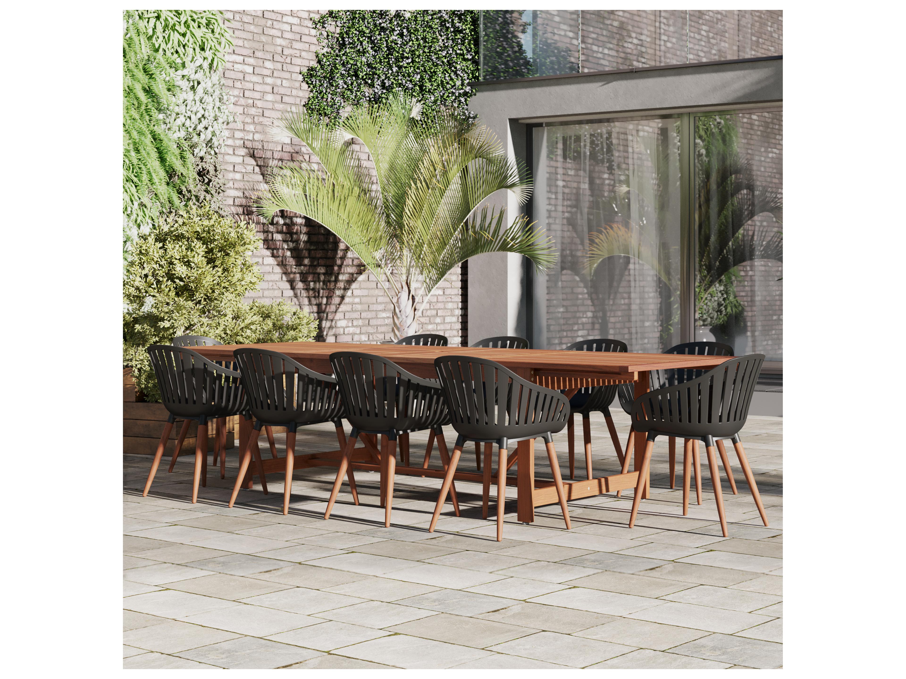 International Home Miami Amazonia Wood Resin Brown/Black 11 Piece Rectangular Outdoor Patio Dining Set