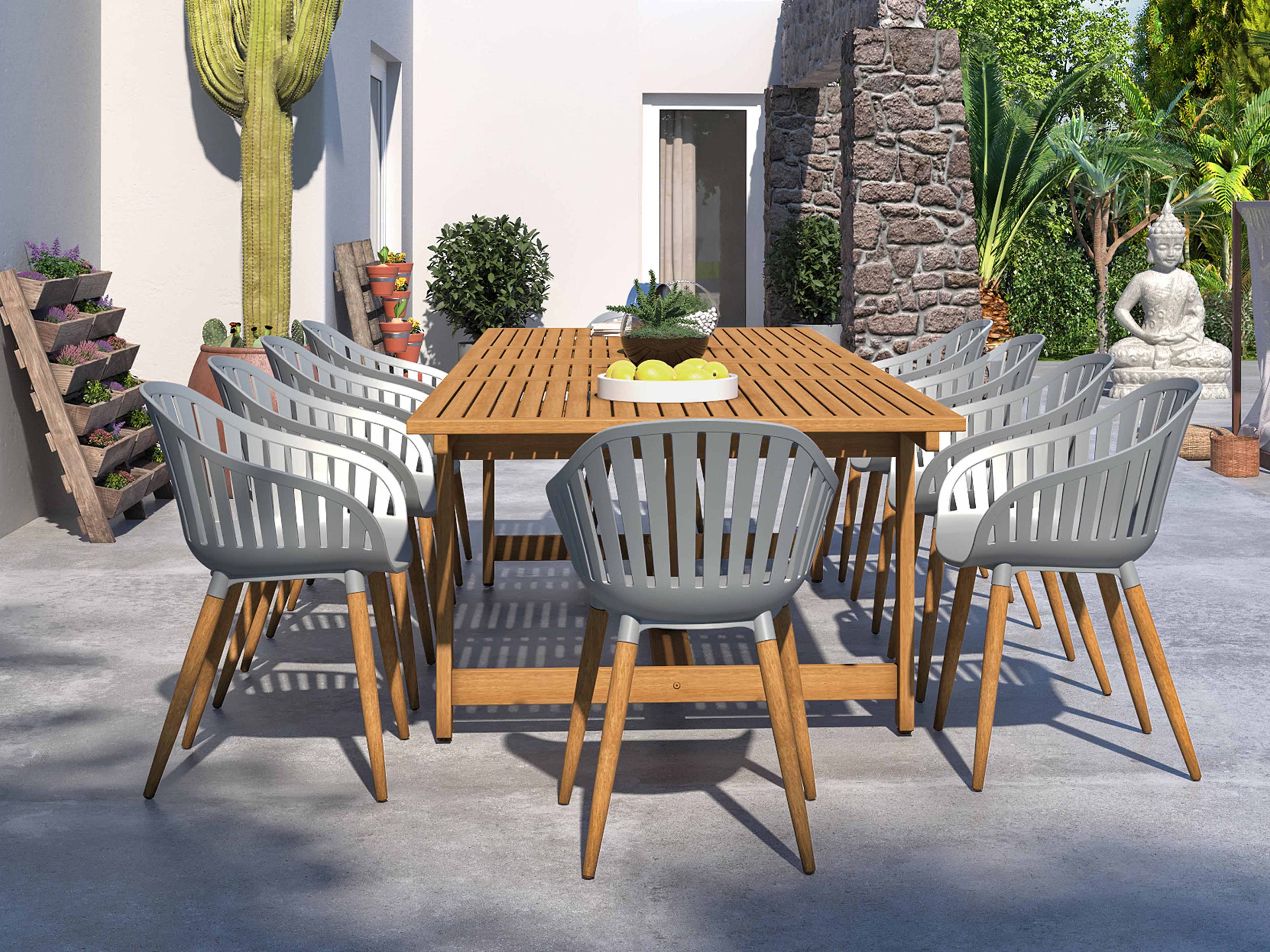 Amazonia 11 Piece Rectangular Patio Dining Set Teak Finish