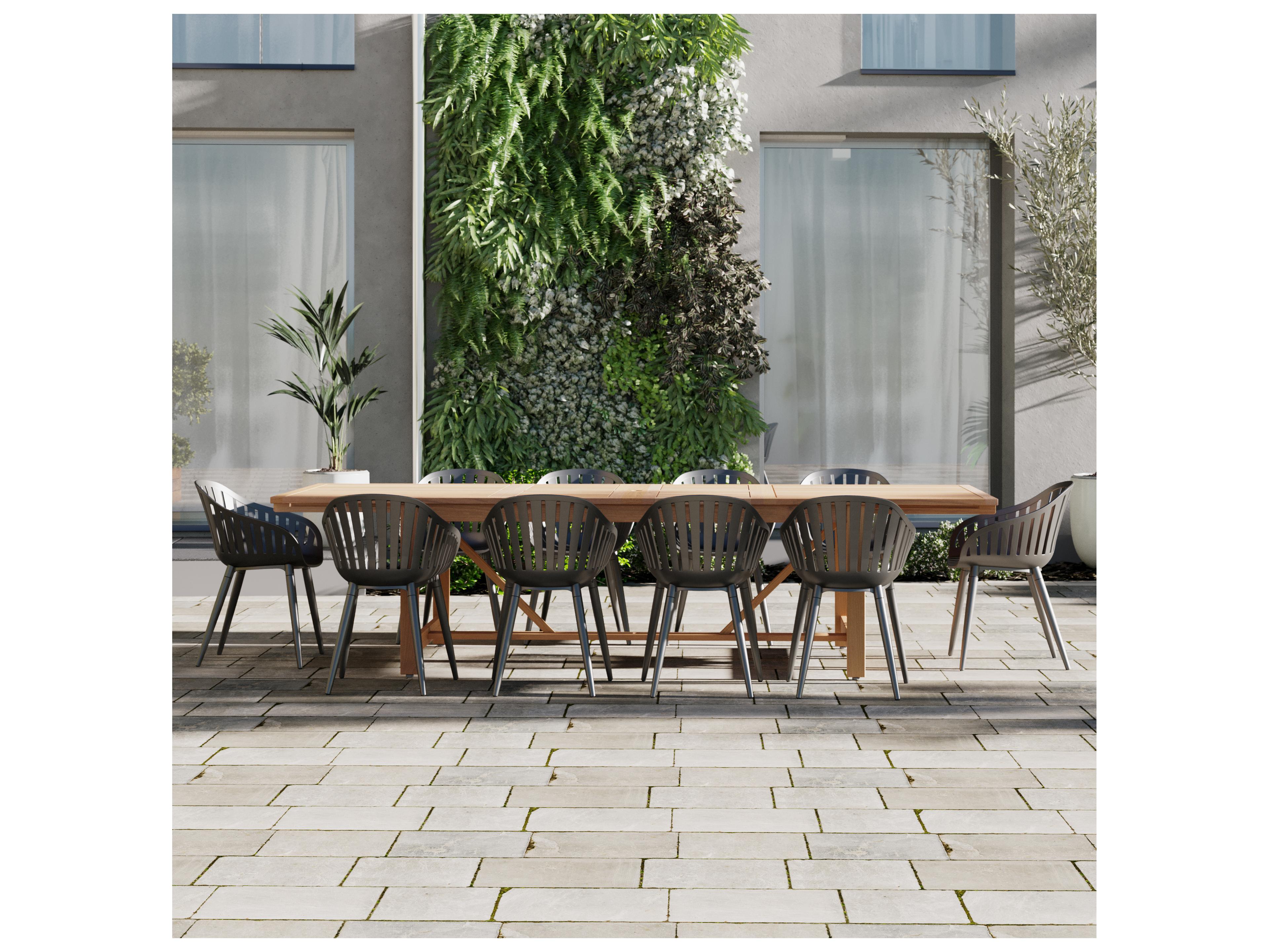 International Home Miami Amazonia Wood Aluminum Brown/Black 11 Piece Rectangular Outdoor Patio Dining Set