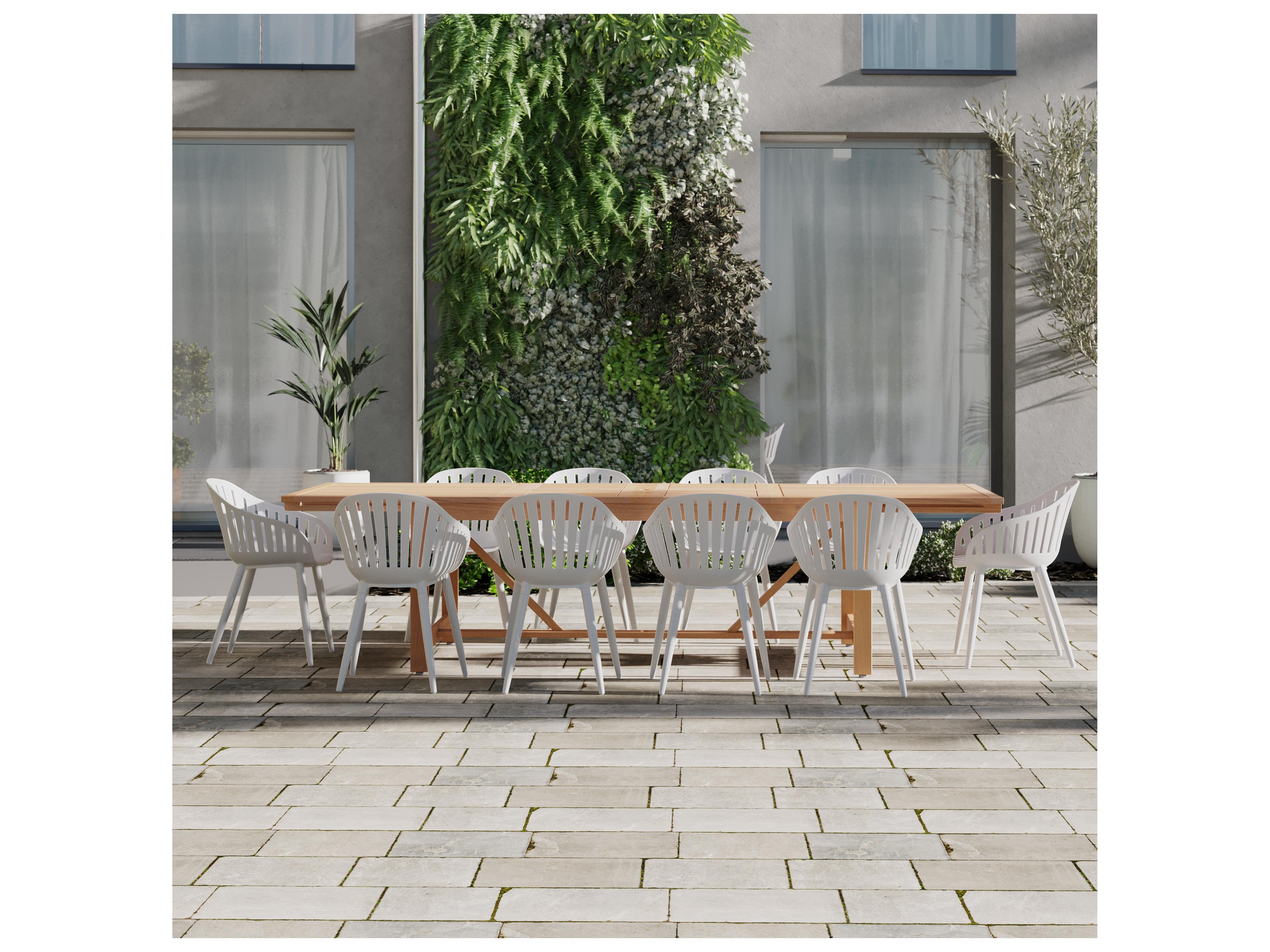 International Home Miami Amazonia Wood Aluminum Brown/White 11 Piece Rectangular Outdoor Dining Set