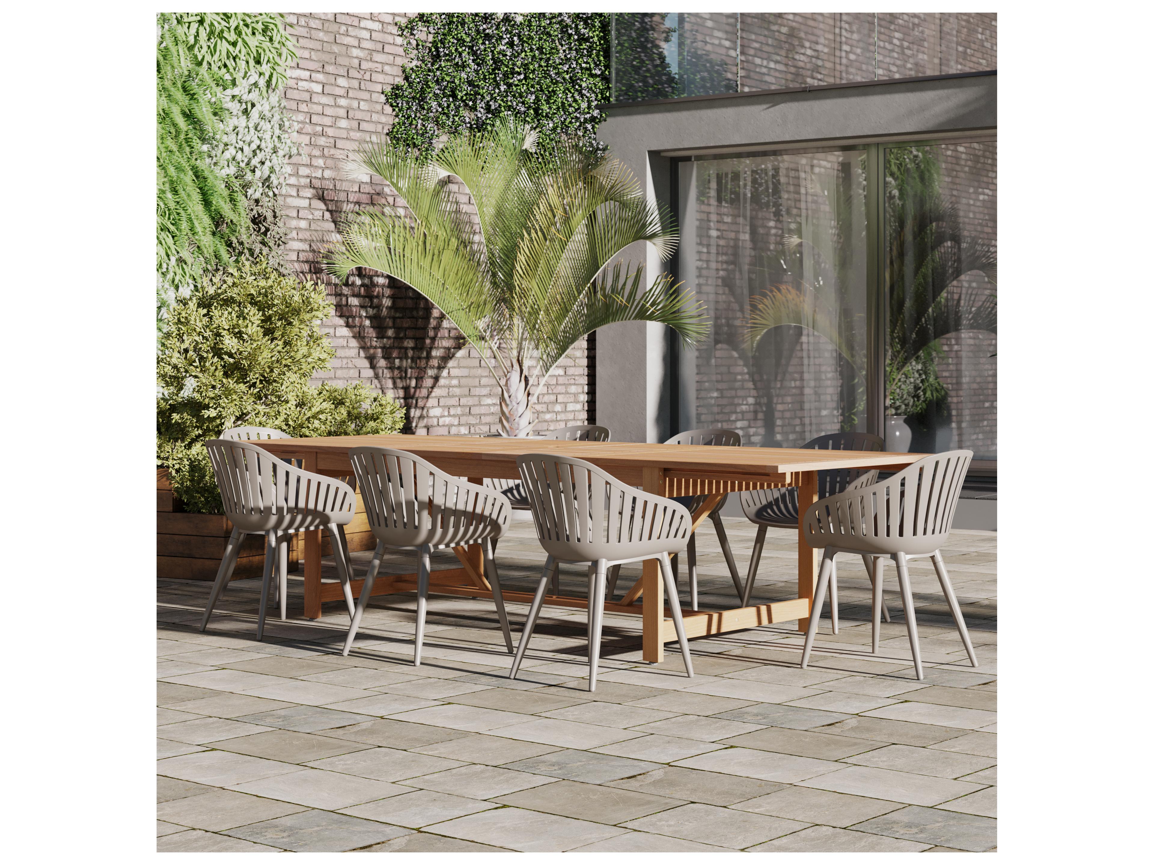 International Home Miami Amazonia Wood Aluminum Brown/Grey 9 Piece Rectangular Outdoor Patio Dining Set