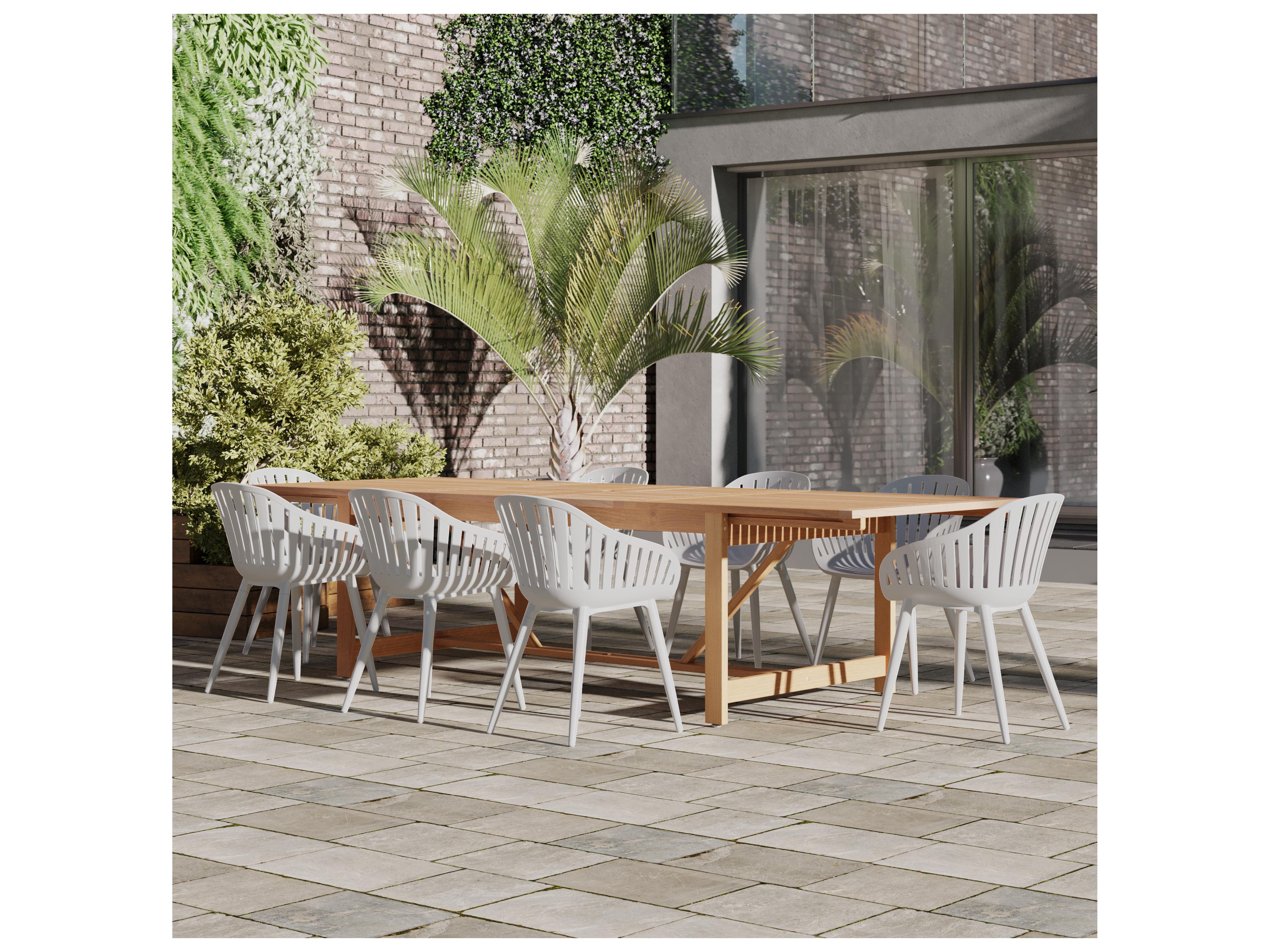 International Home Miami Amazonia Wood Aluminum Brown/White 9 Piece Rectangular Patio Dining Set
