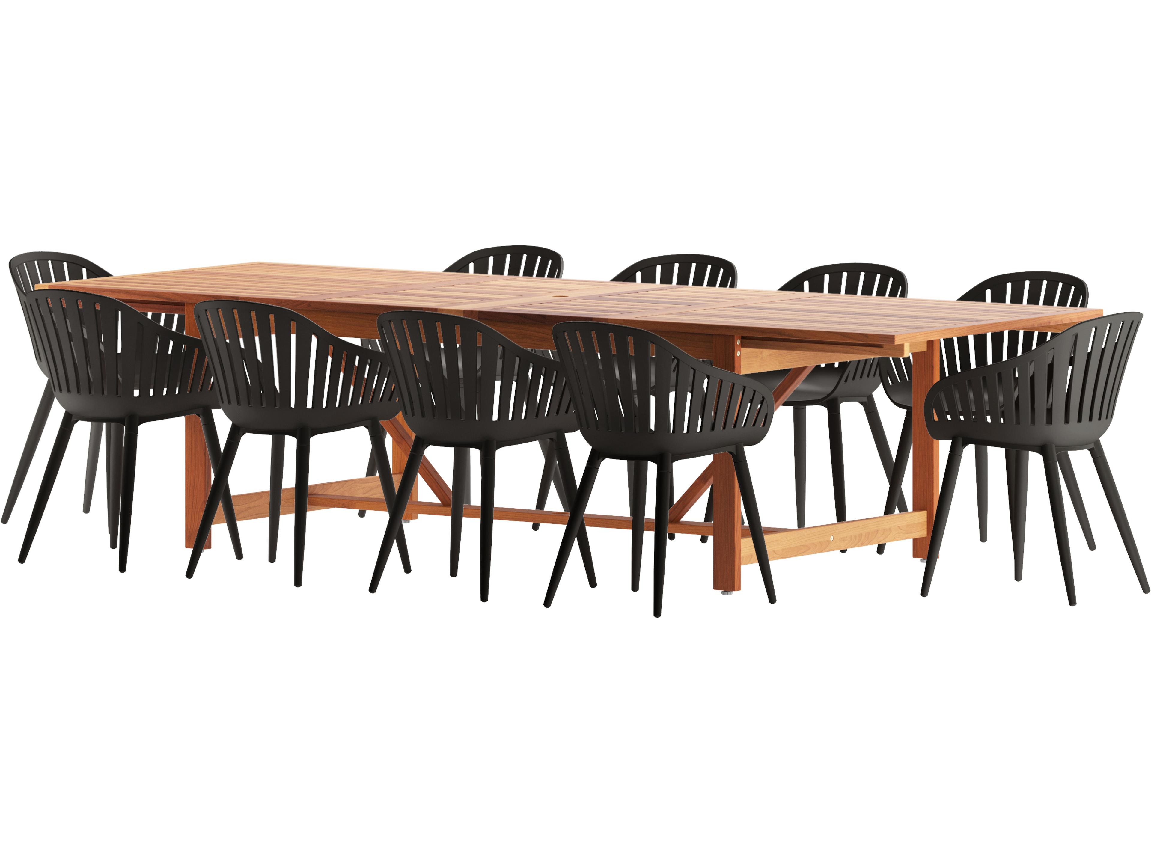 Amazonia Wood Aluminum Brown/Black 11 Piece Rectangular Outdoor Dining Set