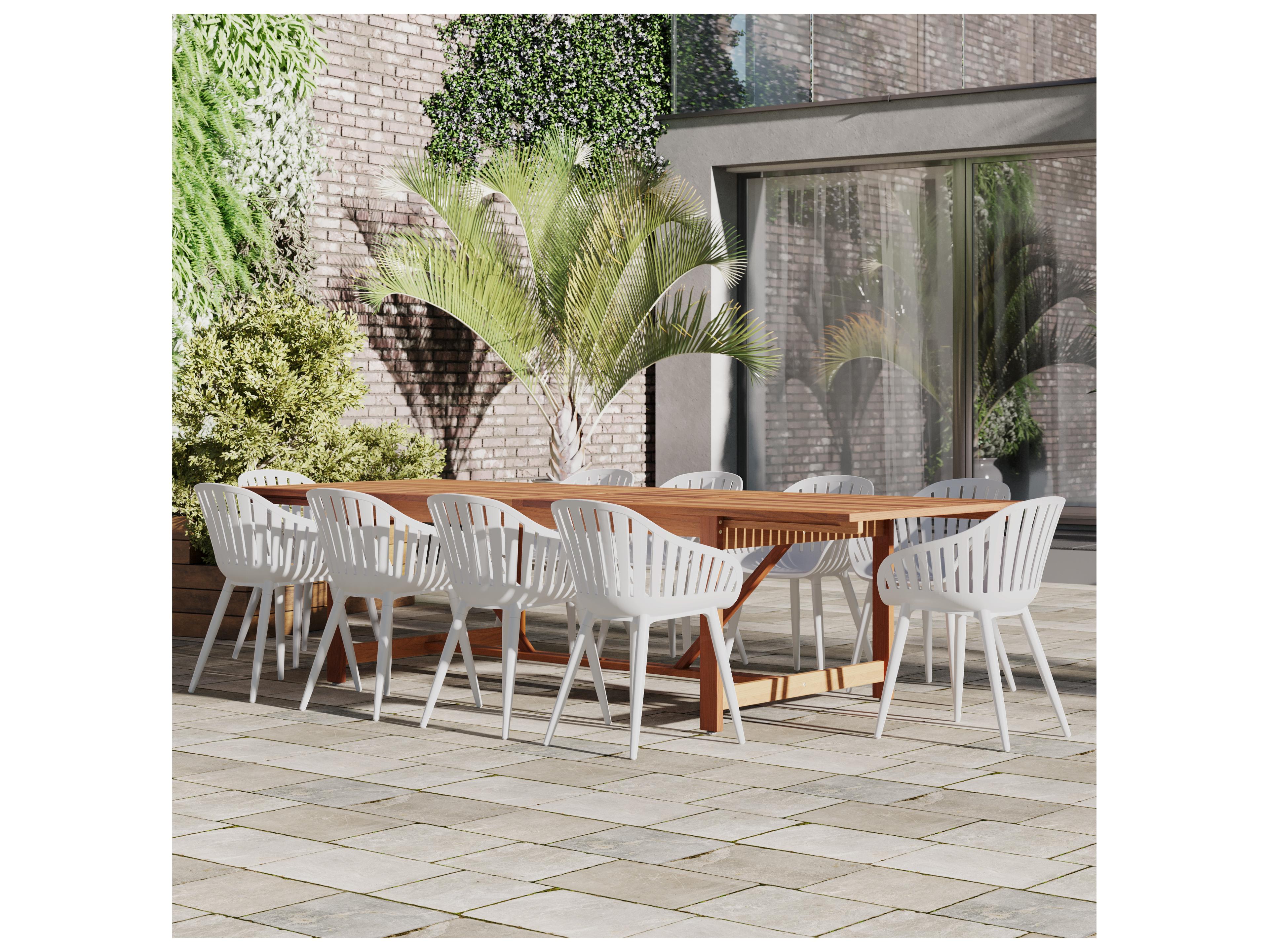 International Home Miami Amazonia Wood Aluminum Brown/White 11 Piece Rectangular Patio Dining Set