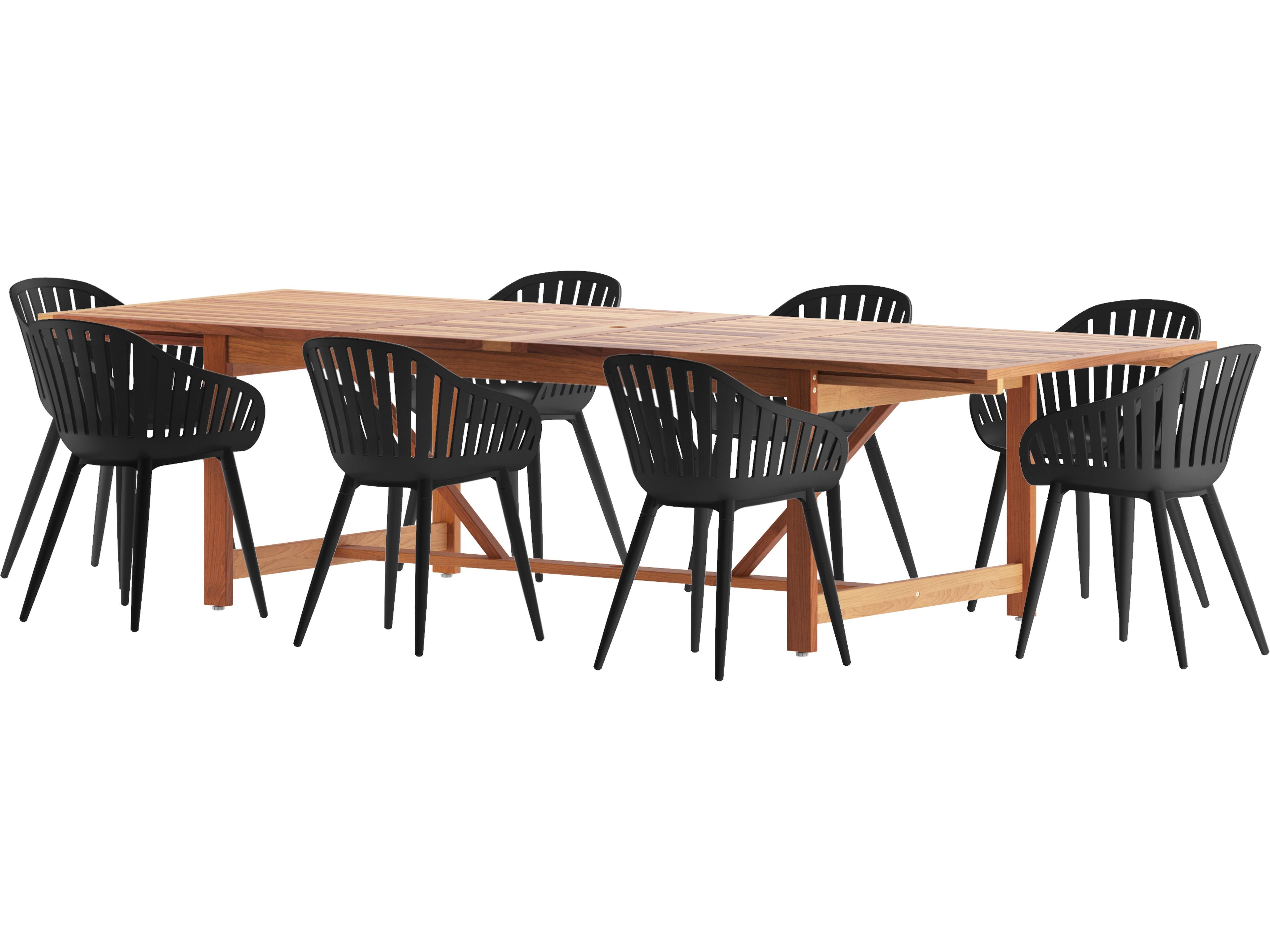 Amazonia Wood Aluminum Brown/Black 9 Piece Rectangular Outdoor Dining Set