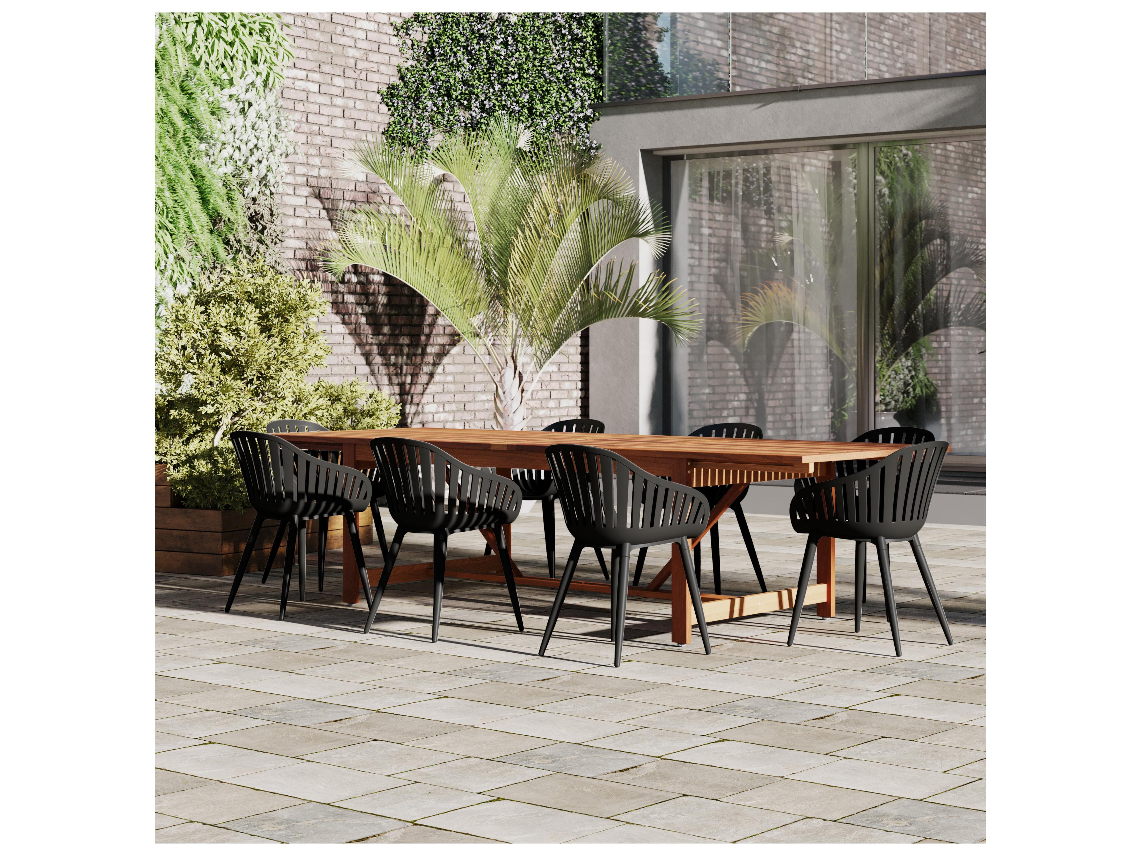 International Home Miami Amazonia Wood Aluminum Brown/Black 9 Piece Rectangular Outdoor Dining Set