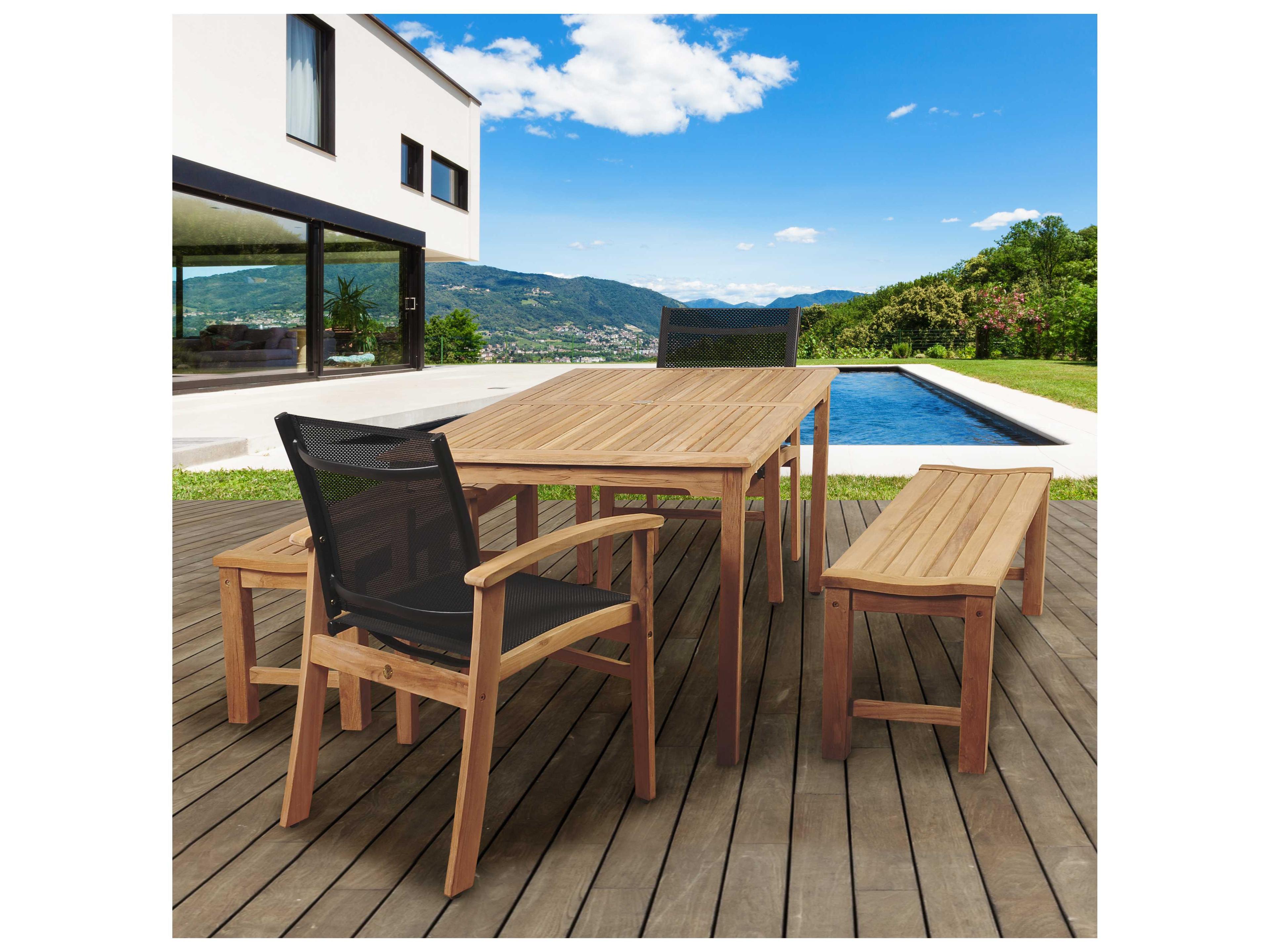 International Home Miami Amazonia Walnut 5 Piece Teak Rectangular Outdoor Patio Dining Set