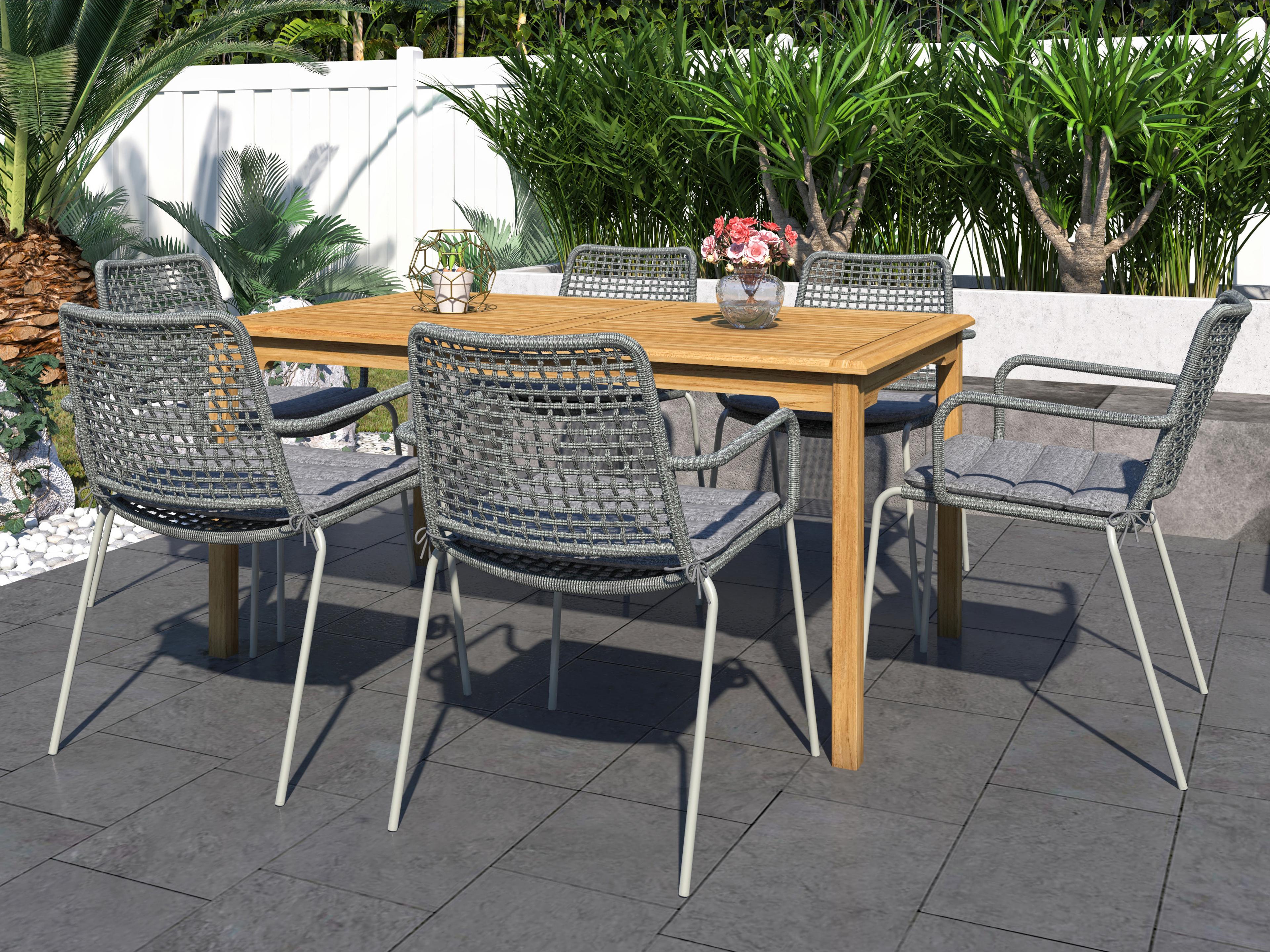 International Home Miami Amazonia 7 Piece Rectangular Outdoor Dining Set Certified Teak