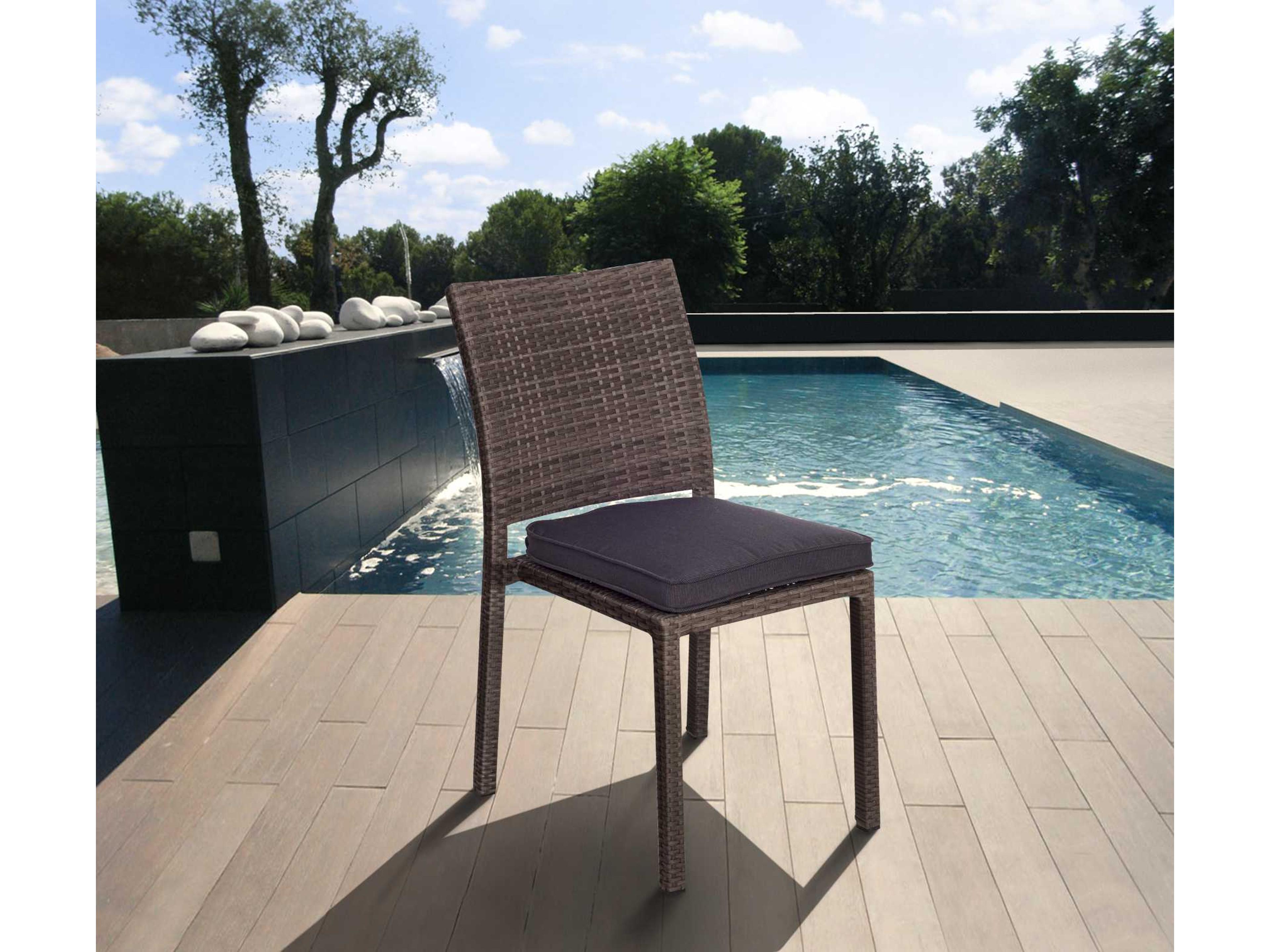 International Home Miami Amazonia Teak/Wicker Round Five Piece Anthony Patio Dining Set with Grey Cushions