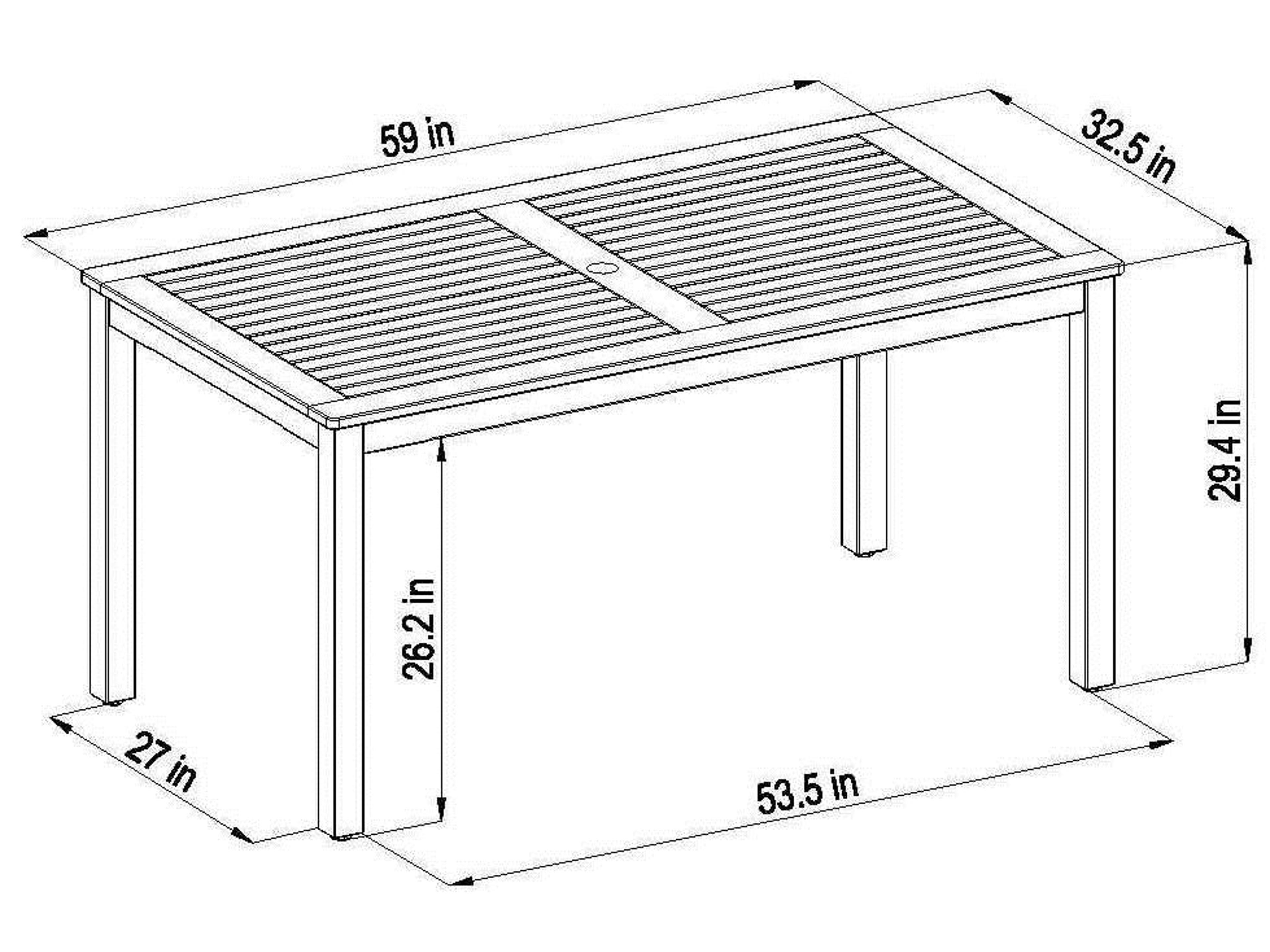 International Home Miami Amazonia San Antonio Wood Rectangular Patio Dining Table with Umbrella Hole