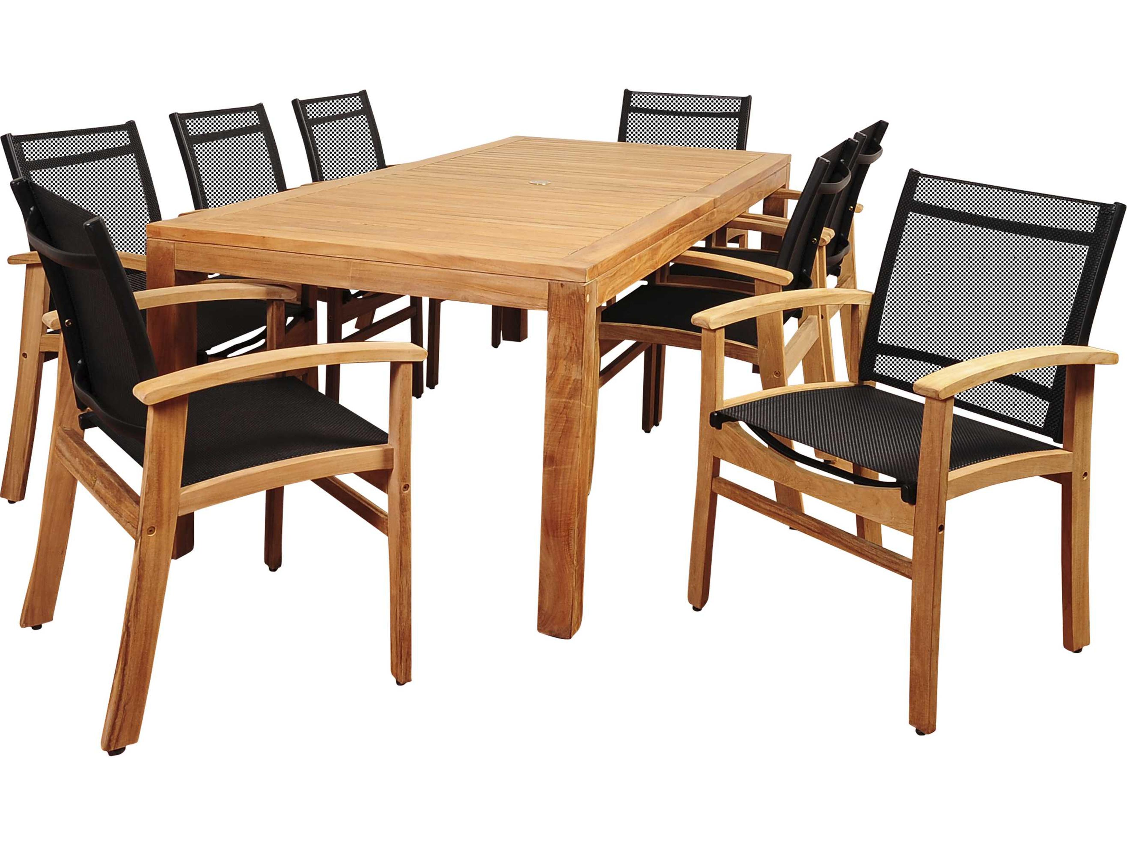 Amazonia Terrace 9 Piece Teak Rectangular Patio Dining Set with Black Sling Chair