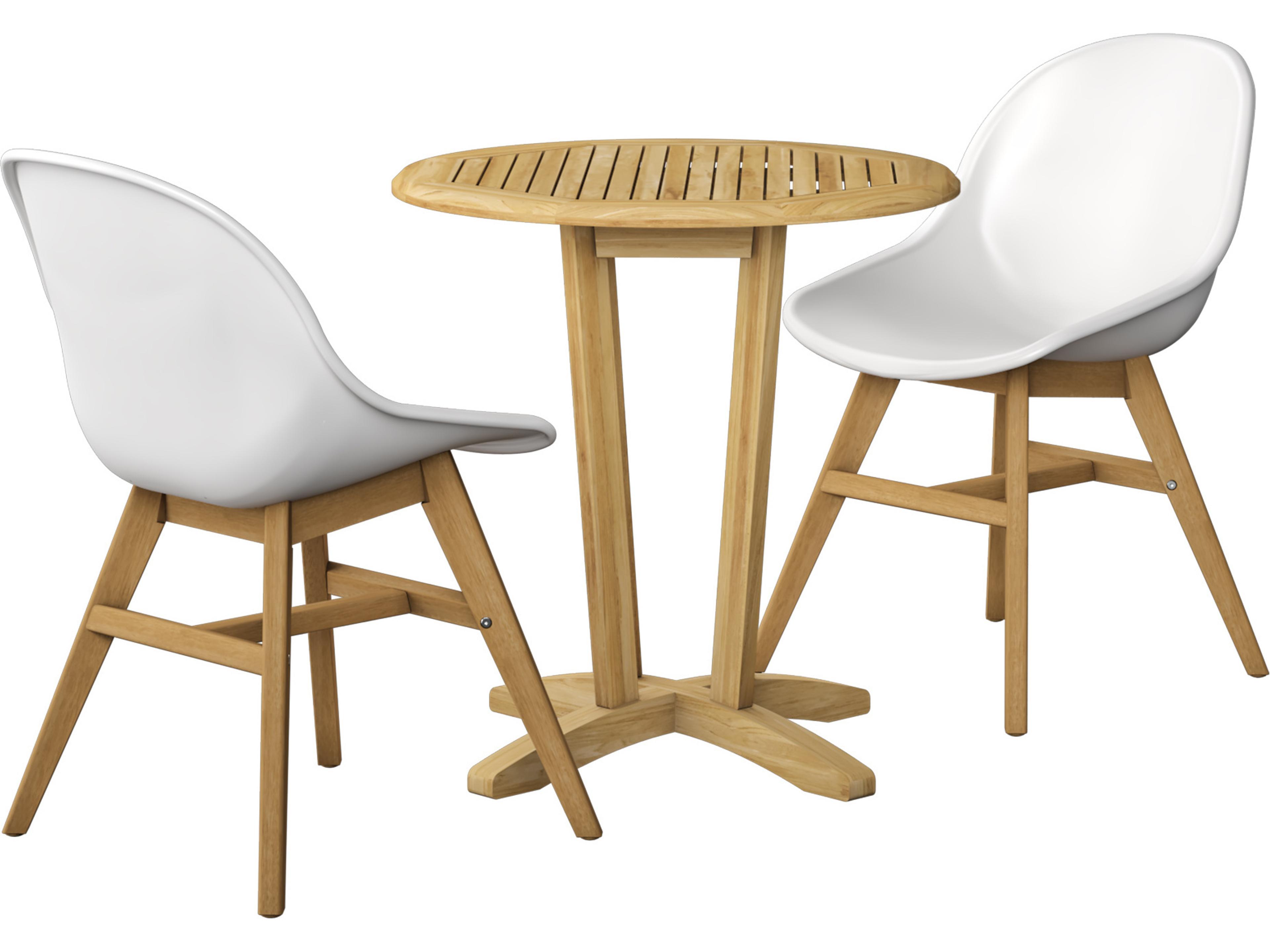 International Home Miami Amazonia 3 Piece Teak 100% FSC Certified Solid Wood For Outdoor Round Table With White Chair
