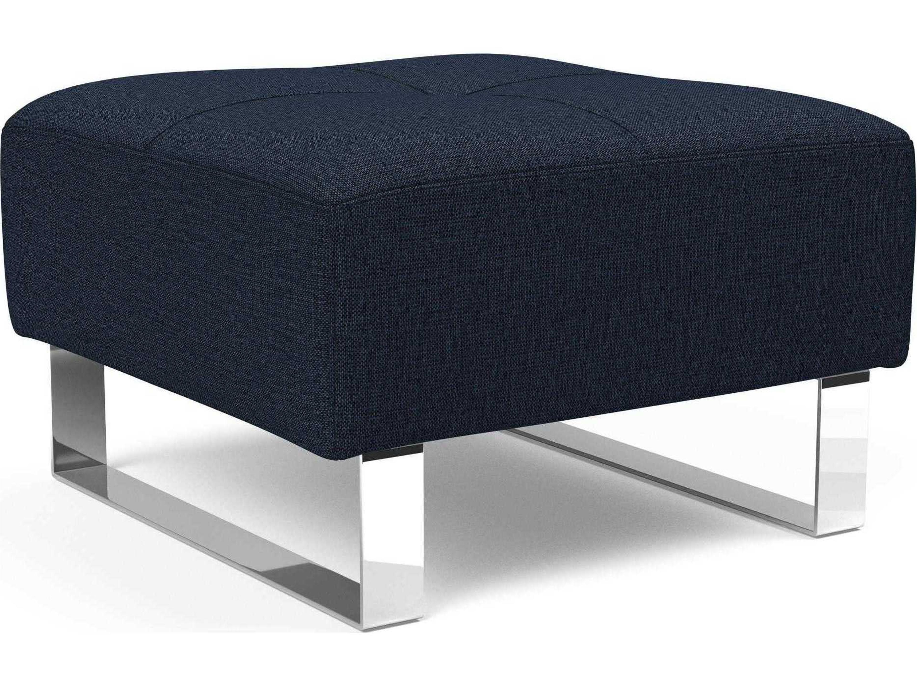 Deluxe Excess Mixed Dance Blue Chrome Upholstered Ottoman