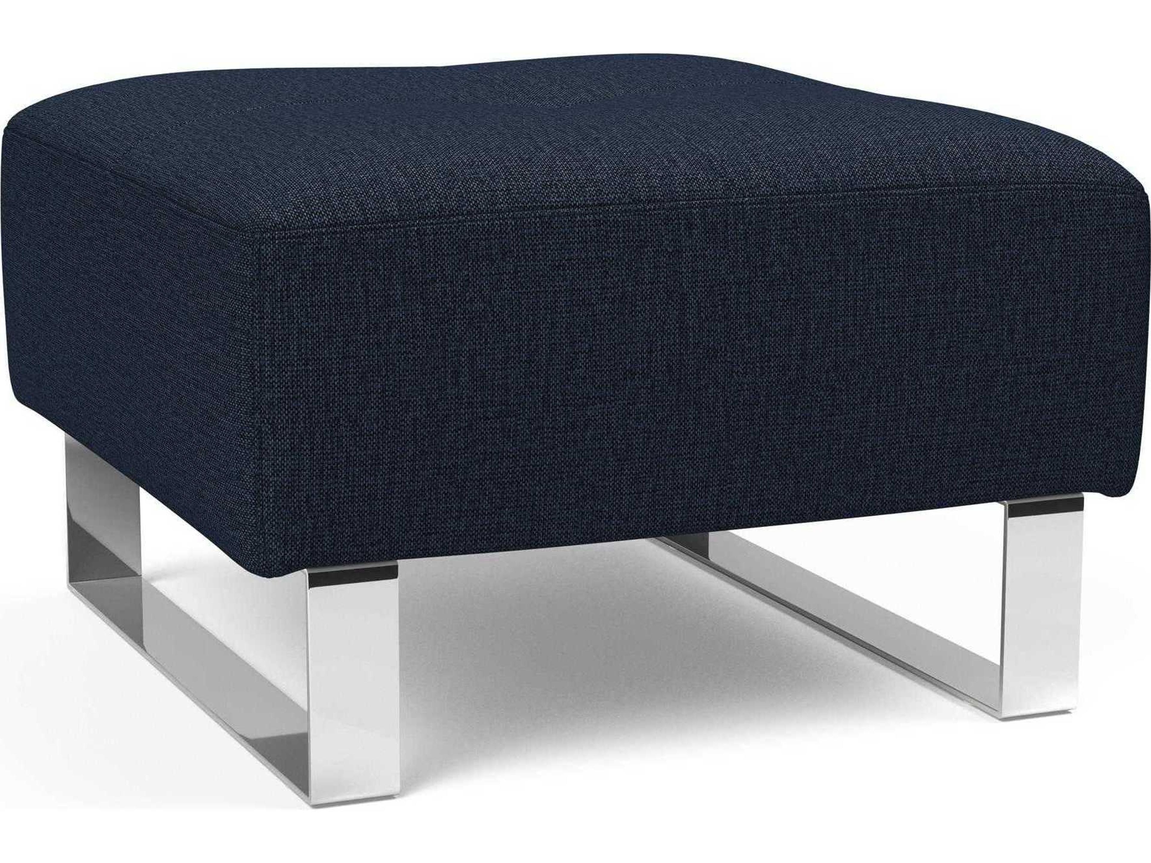 Innovation Deluxe Excess Mixed Dance Blue Chrome Upholstered Ottoman