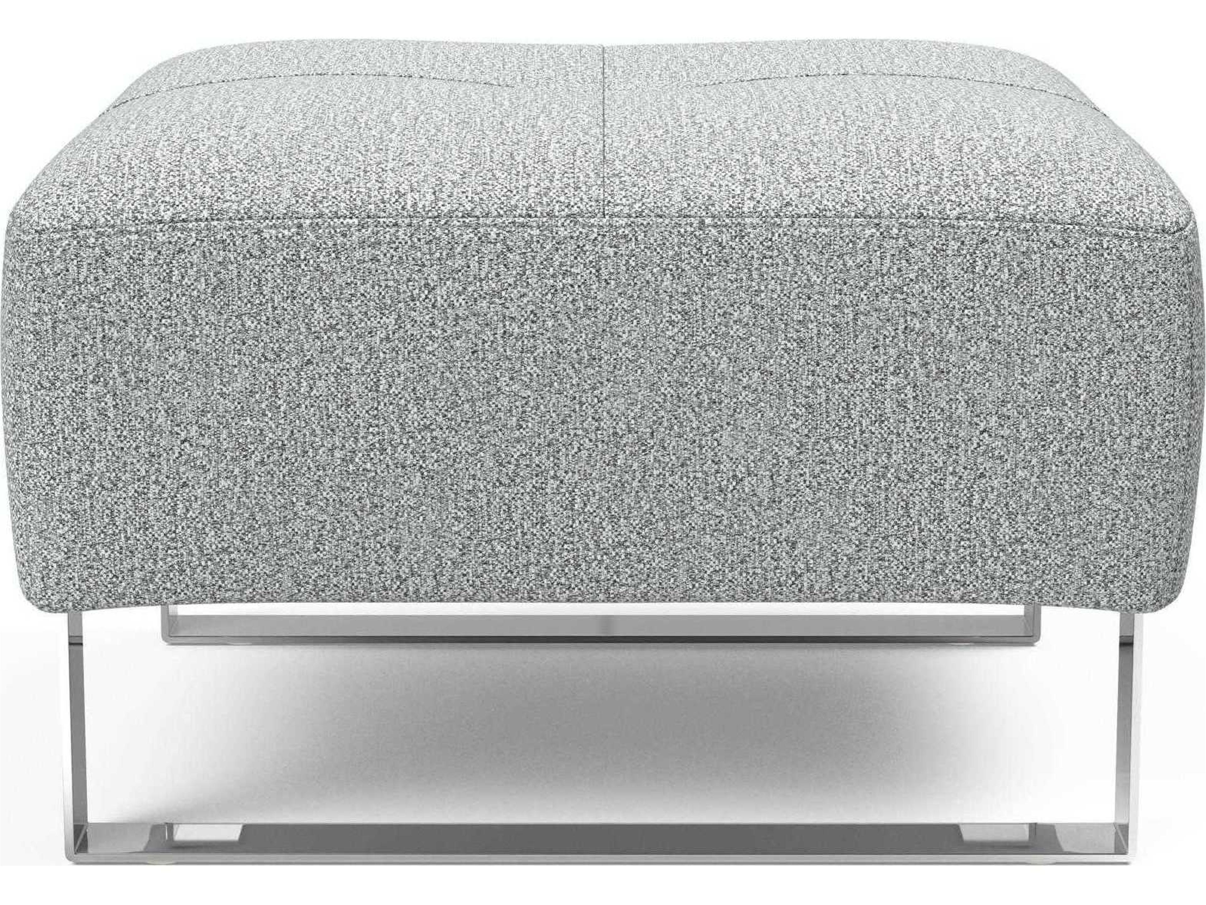 Innovation Deluxe Excess Melange Light Grey Chrome Upholstered Ottoman