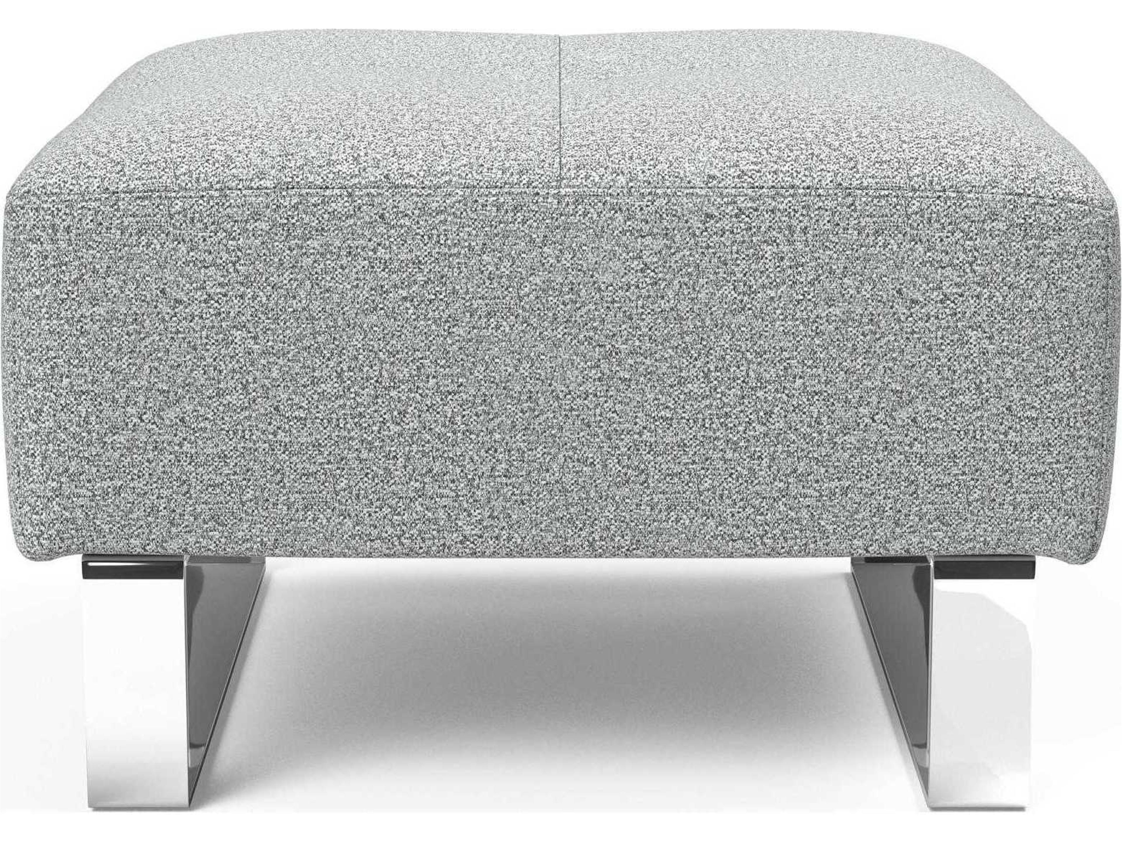 Innovation Deluxe Excess Melange Light Grey Chrome Upholstered Ottoman
