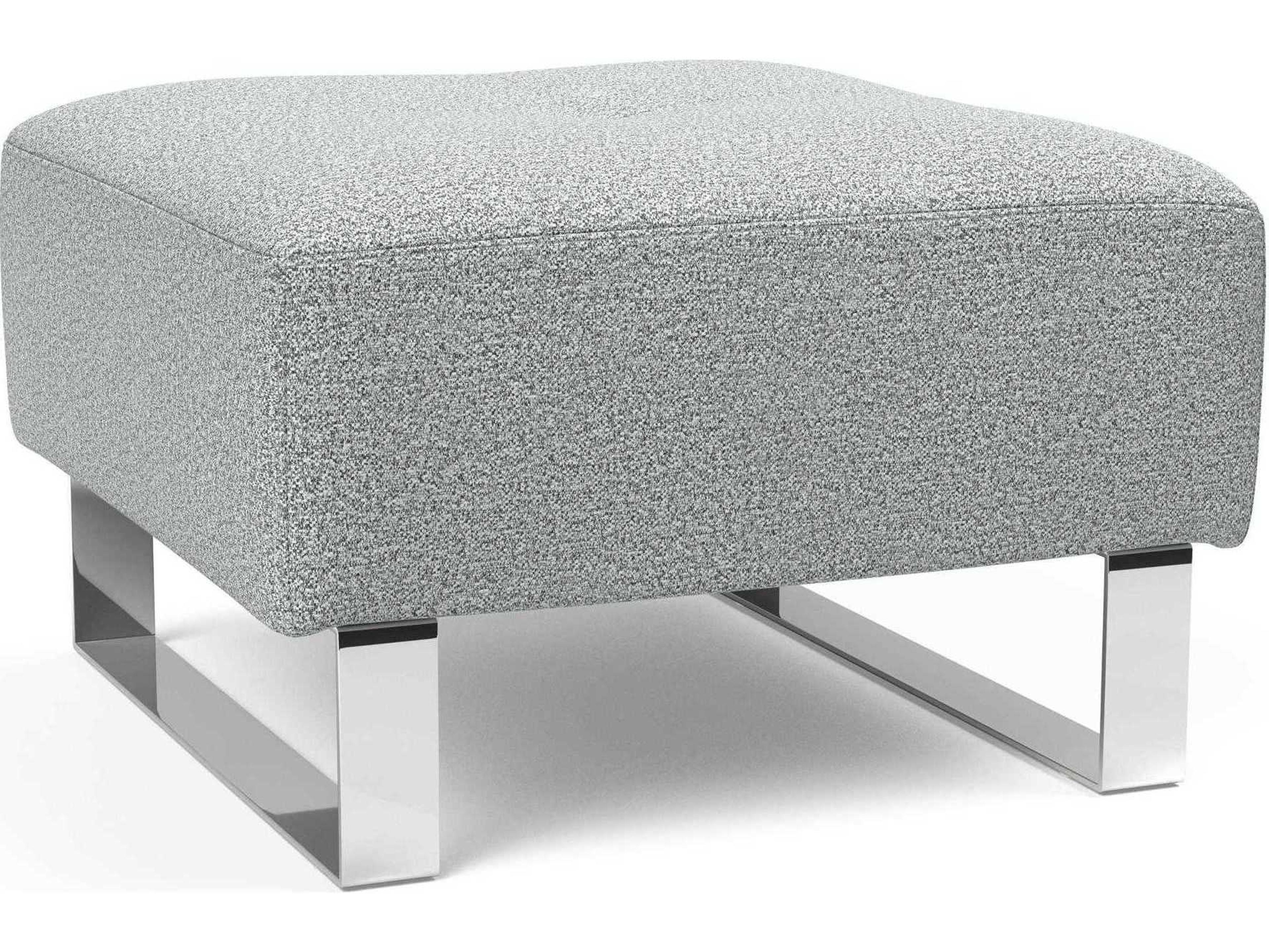 Innovation Deluxe Excess Melange Light Grey Chrome Upholstered Ottoman