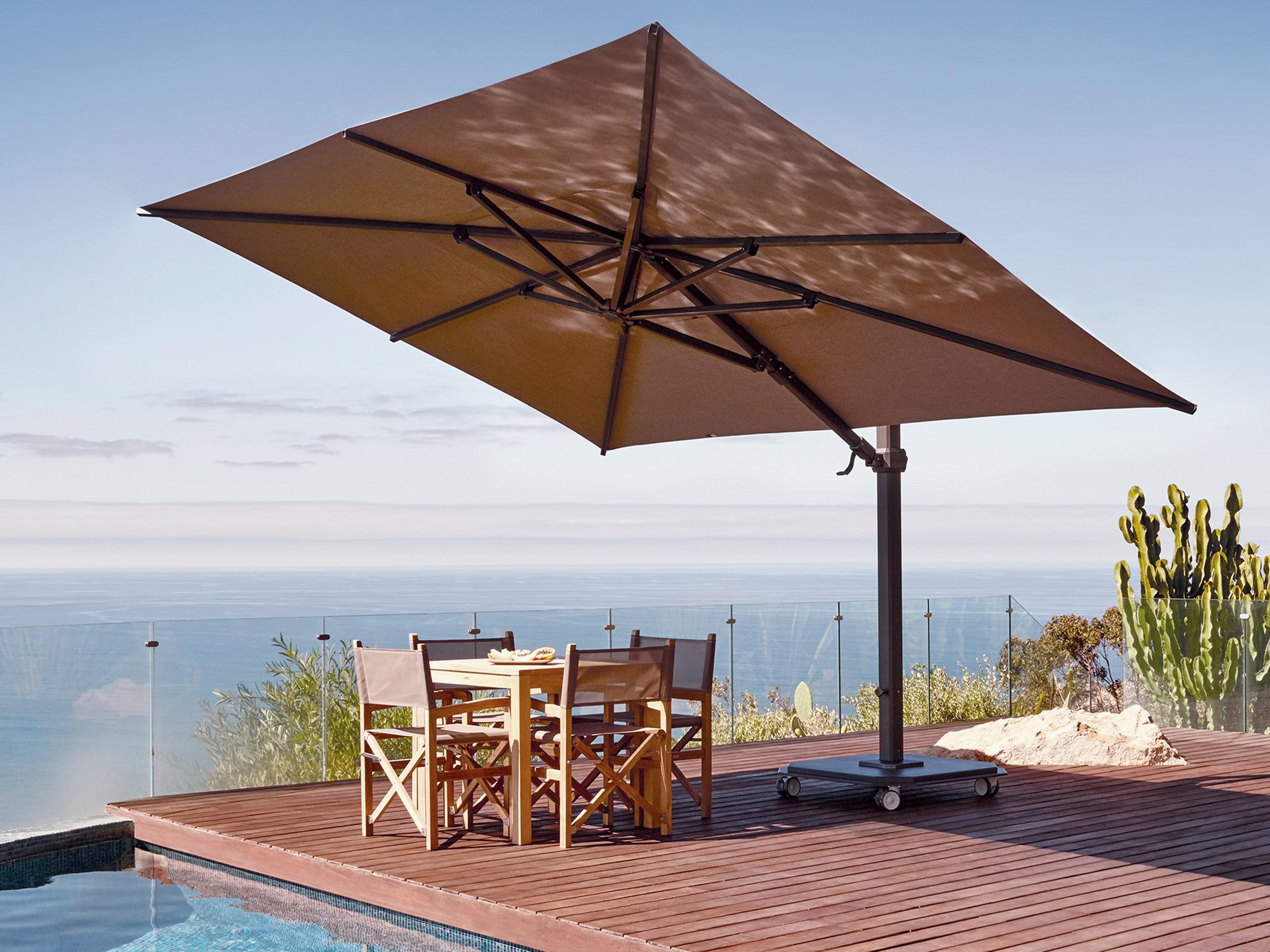 JCP.4 10 x 14 Foot Crank Lift Infinite Tilt Rectangular Aluminum Outdoor Umbrella with base