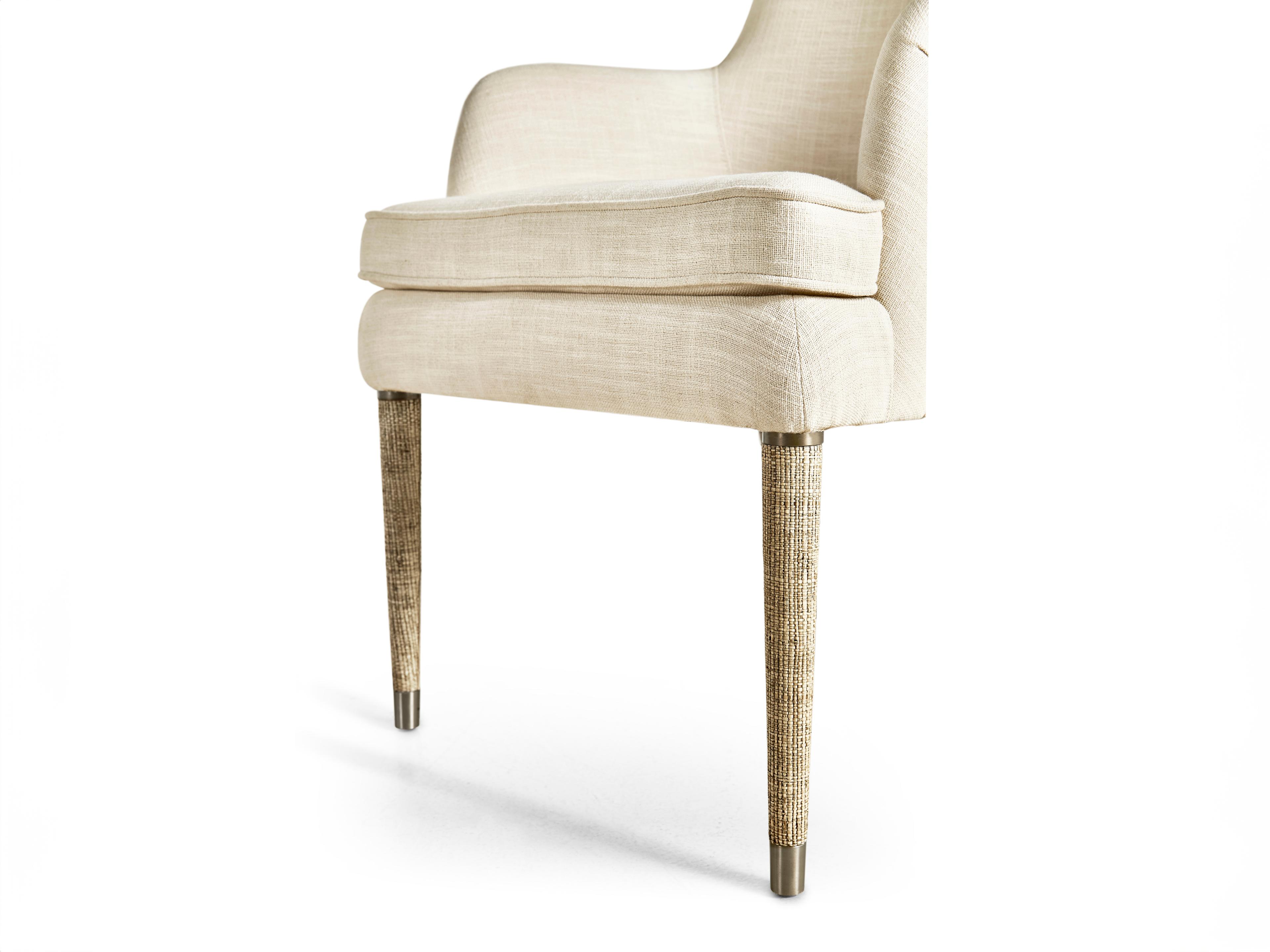 Jonathan Charles Water Acacia Wood Beige Upholstered Arm Dining Chair