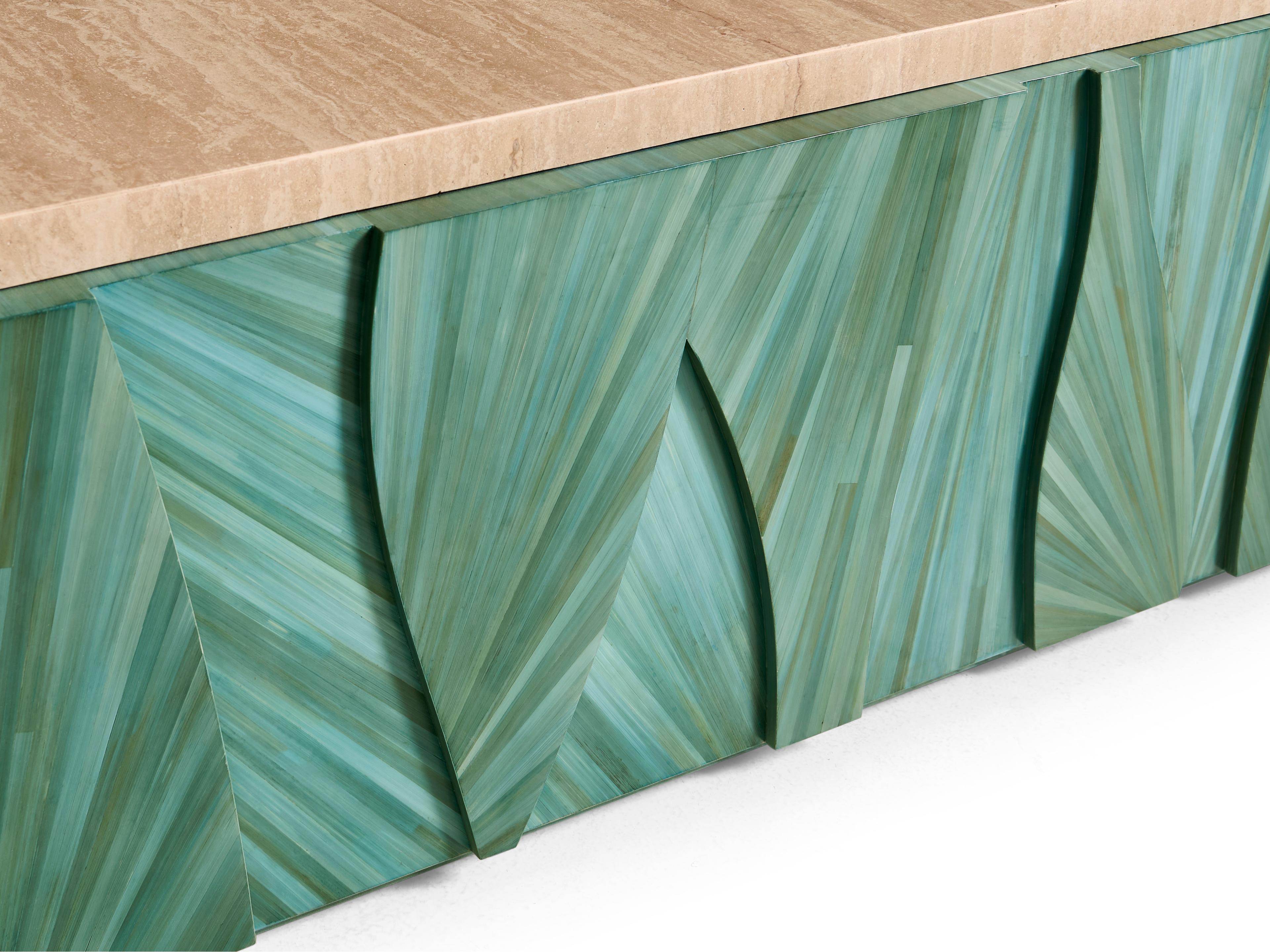 Jonathan Charles Water Square Marble Blue Straw Coffee Table