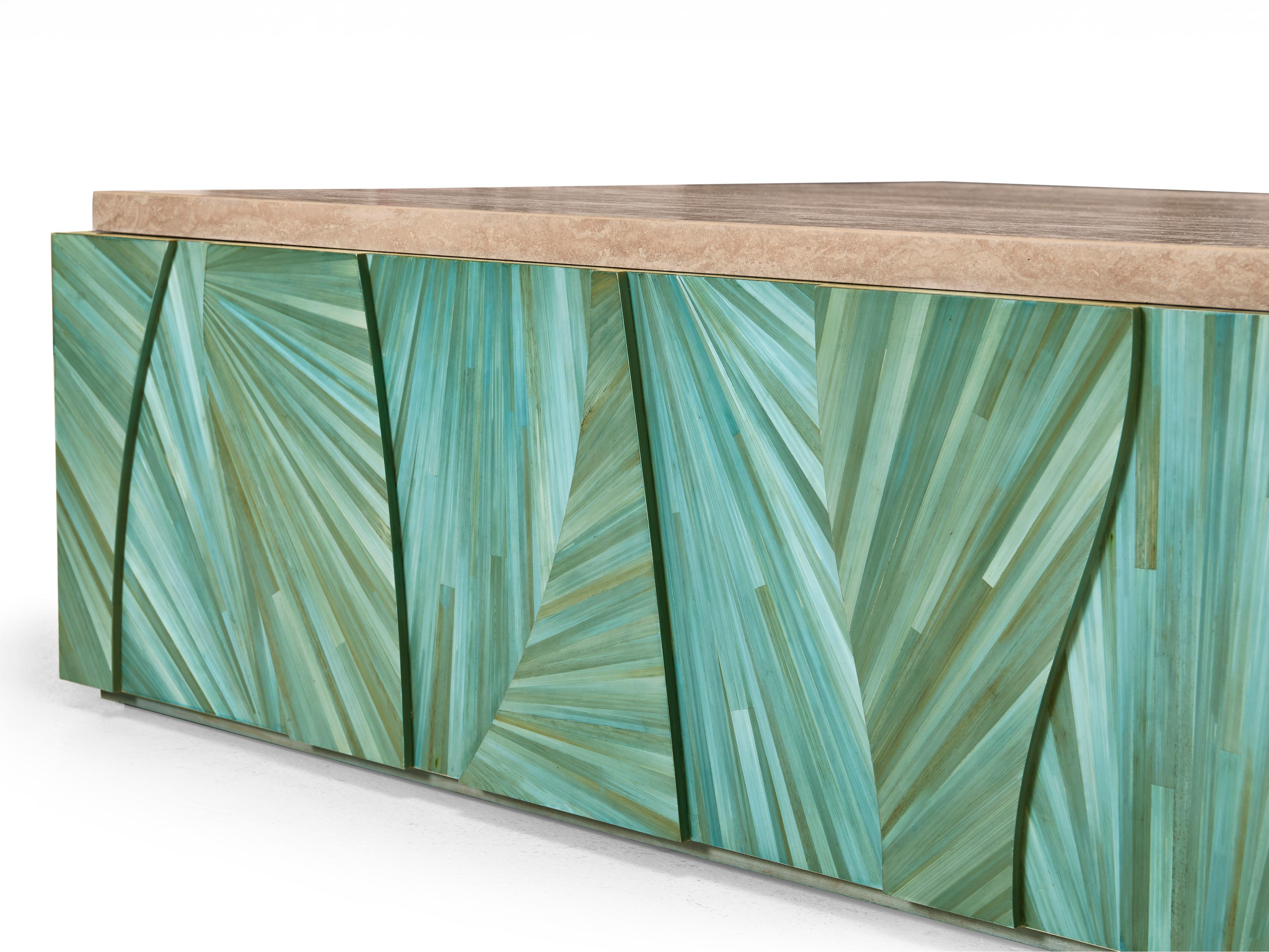 Jonathan Charles Water Square Marble Blue Straw Coffee Table