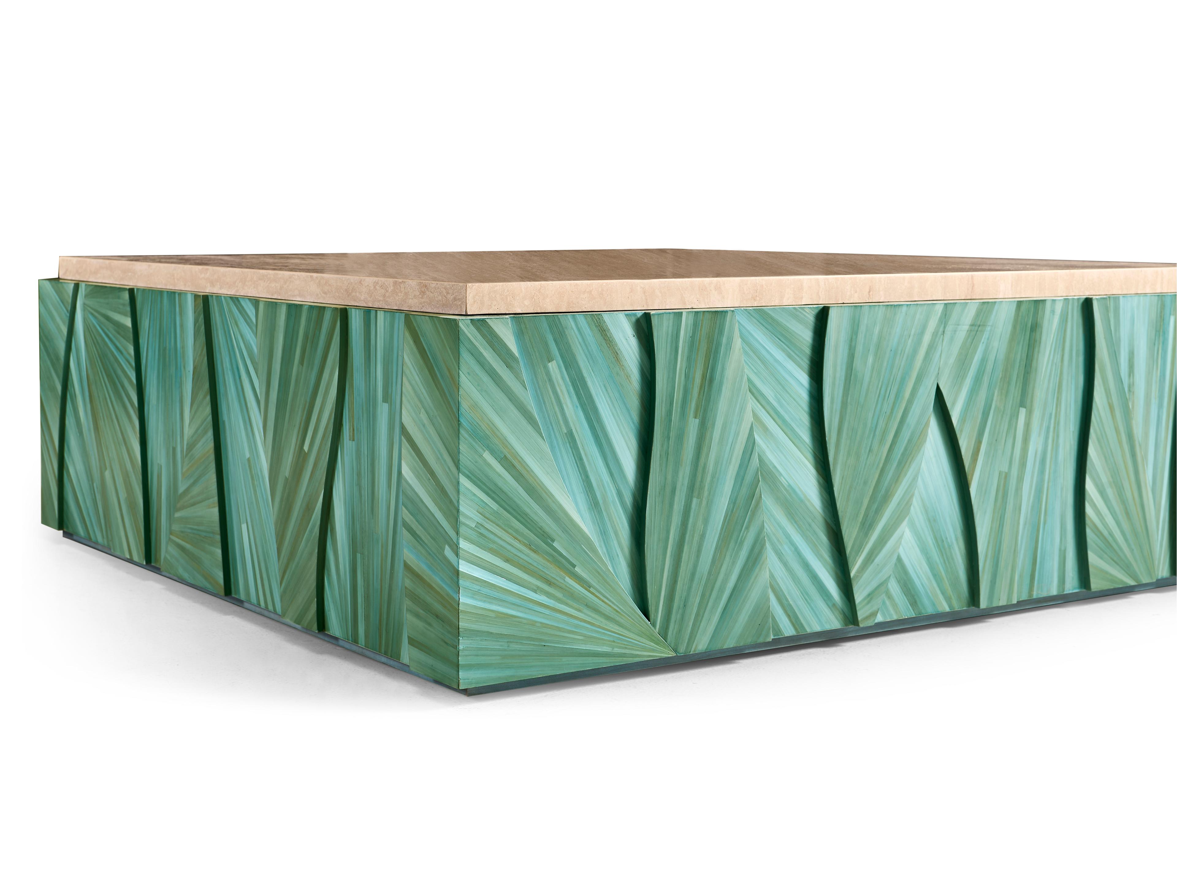 Jonathan Charles Water Square Marble Blue Straw Coffee Table