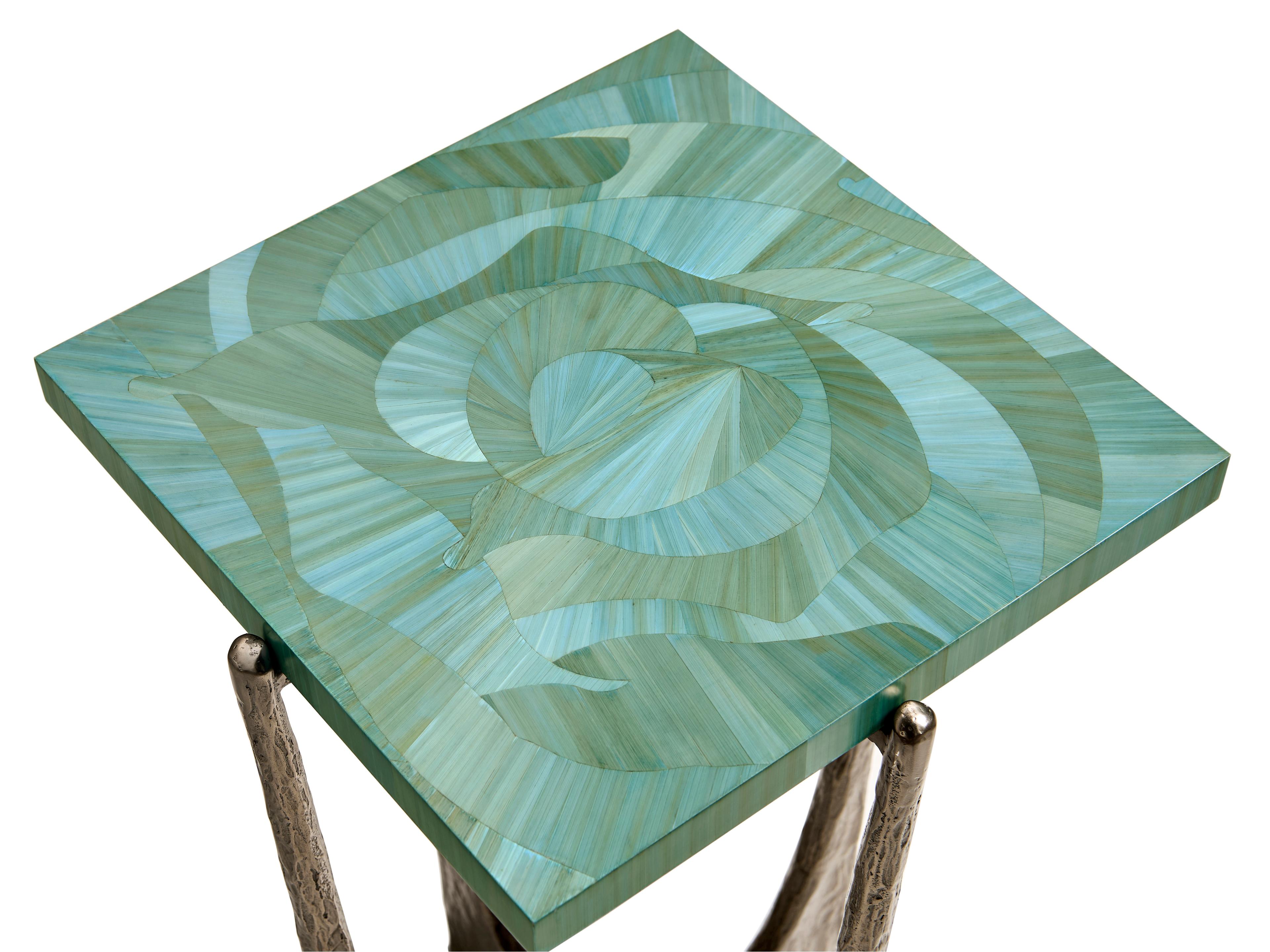 Jonathan Charles Water Square Blue Straw End Table