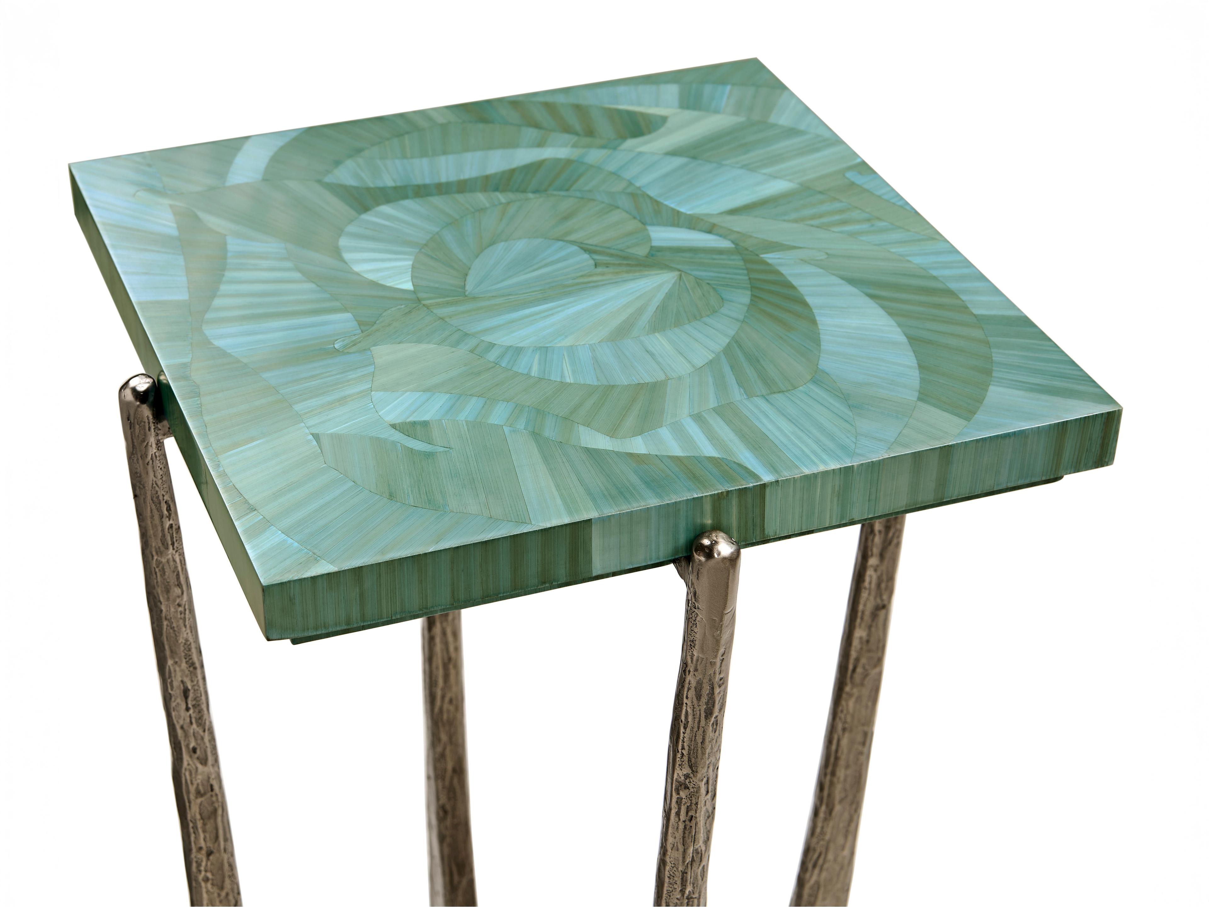 Jonathan Charles Water Square Blue Straw End Table