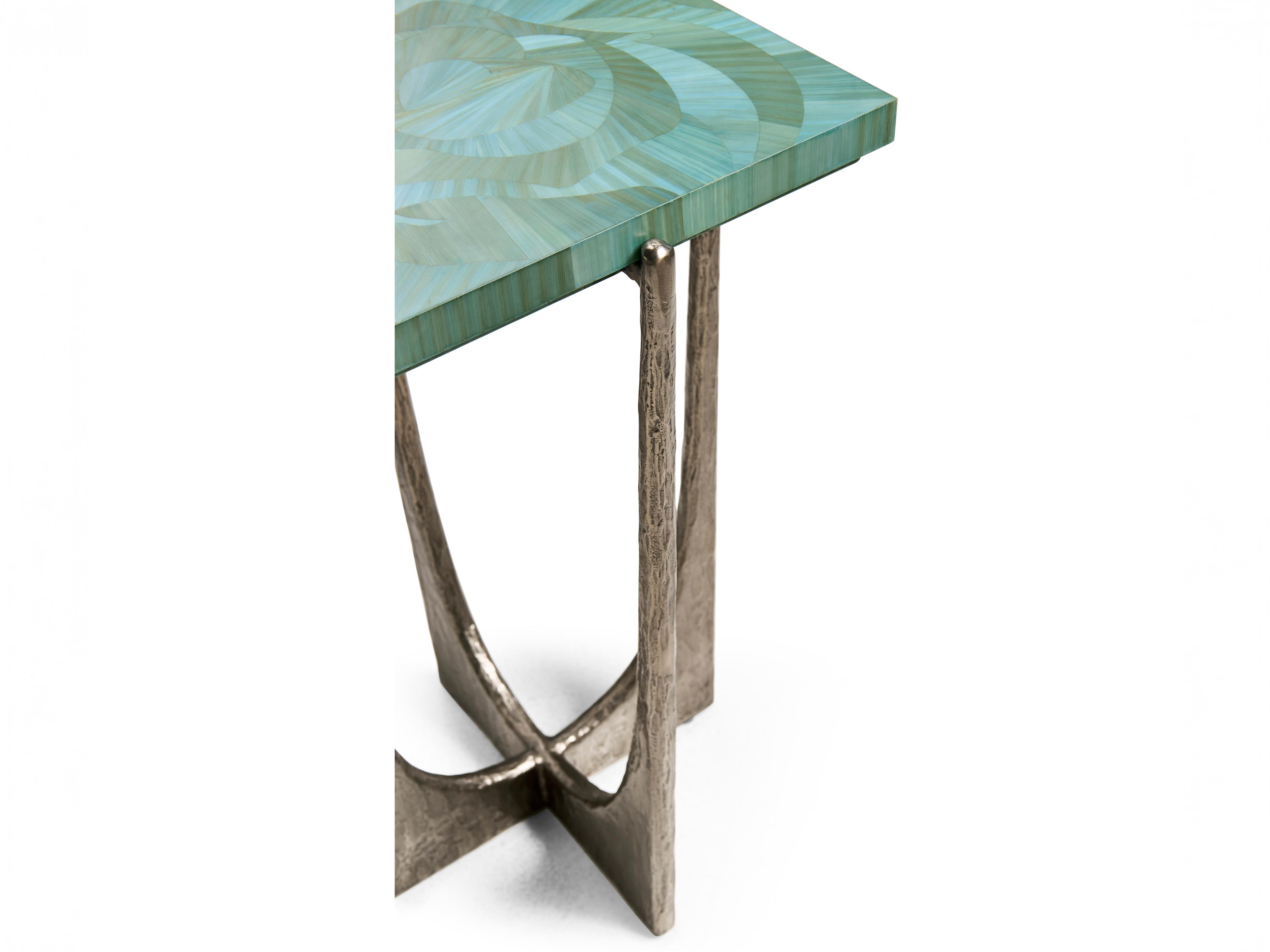 Jonathan Charles Water Square Blue Straw End Table