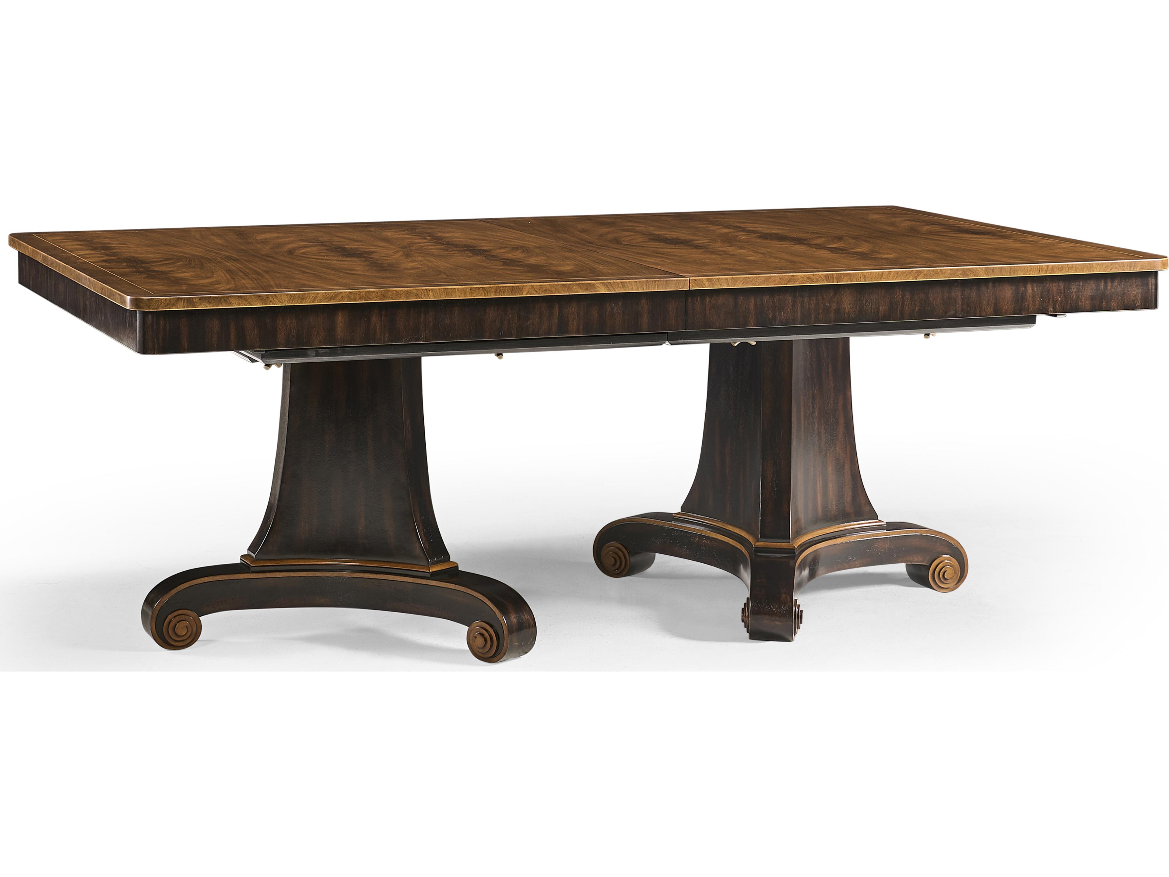 New Traditional Rosette Rectangular Wood Crotch Walnut Dining Table