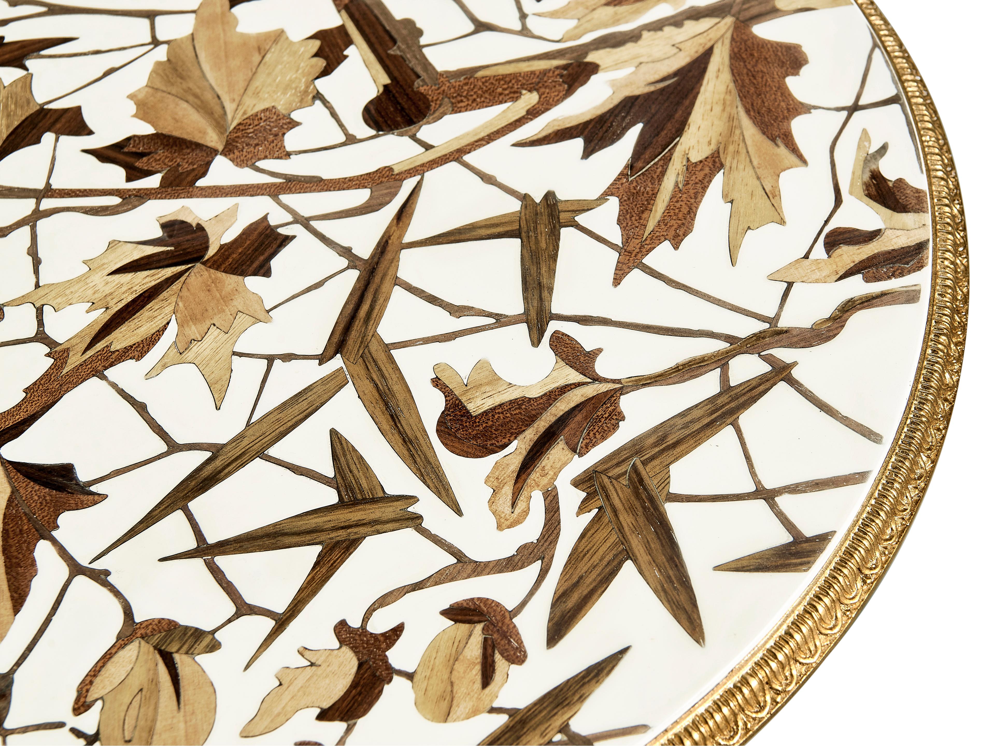 Jonathan Charles Trianon Round Wood Oak Leaf Parquetry End Table