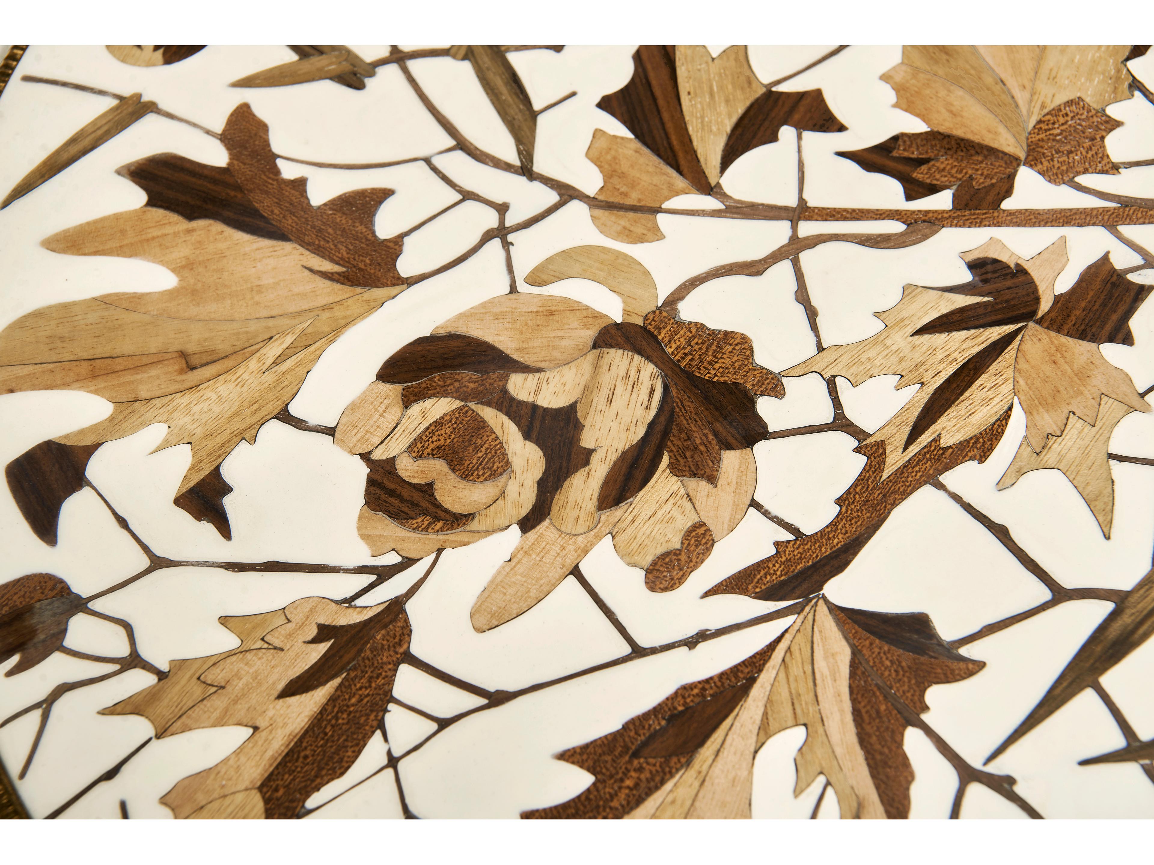 Jonathan Charles Trianon Round Wood Oak Leaf Parquetry End Table