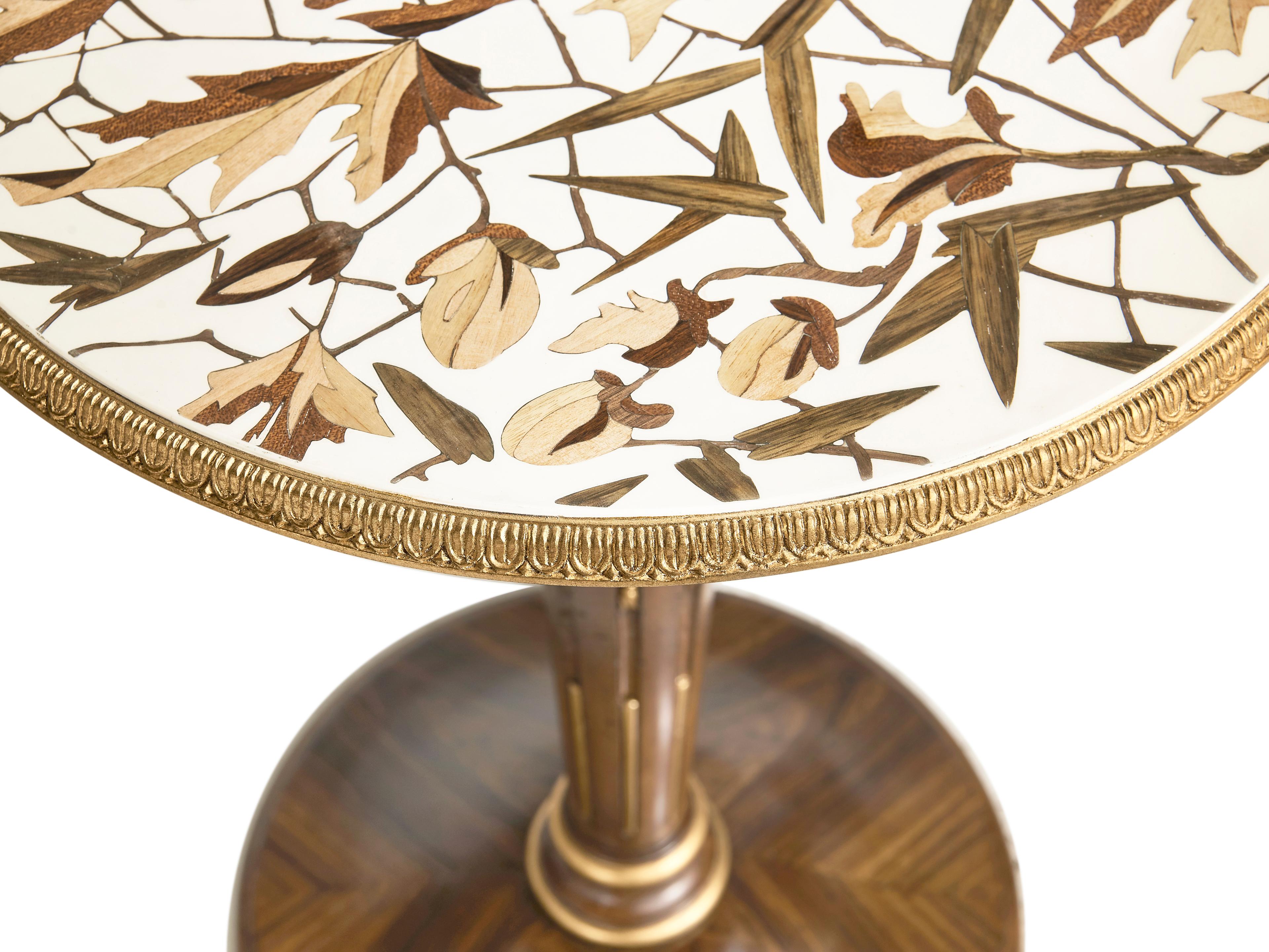 Jonathan Charles Trianon Round Wood Oak Leaf Parquetry End Table