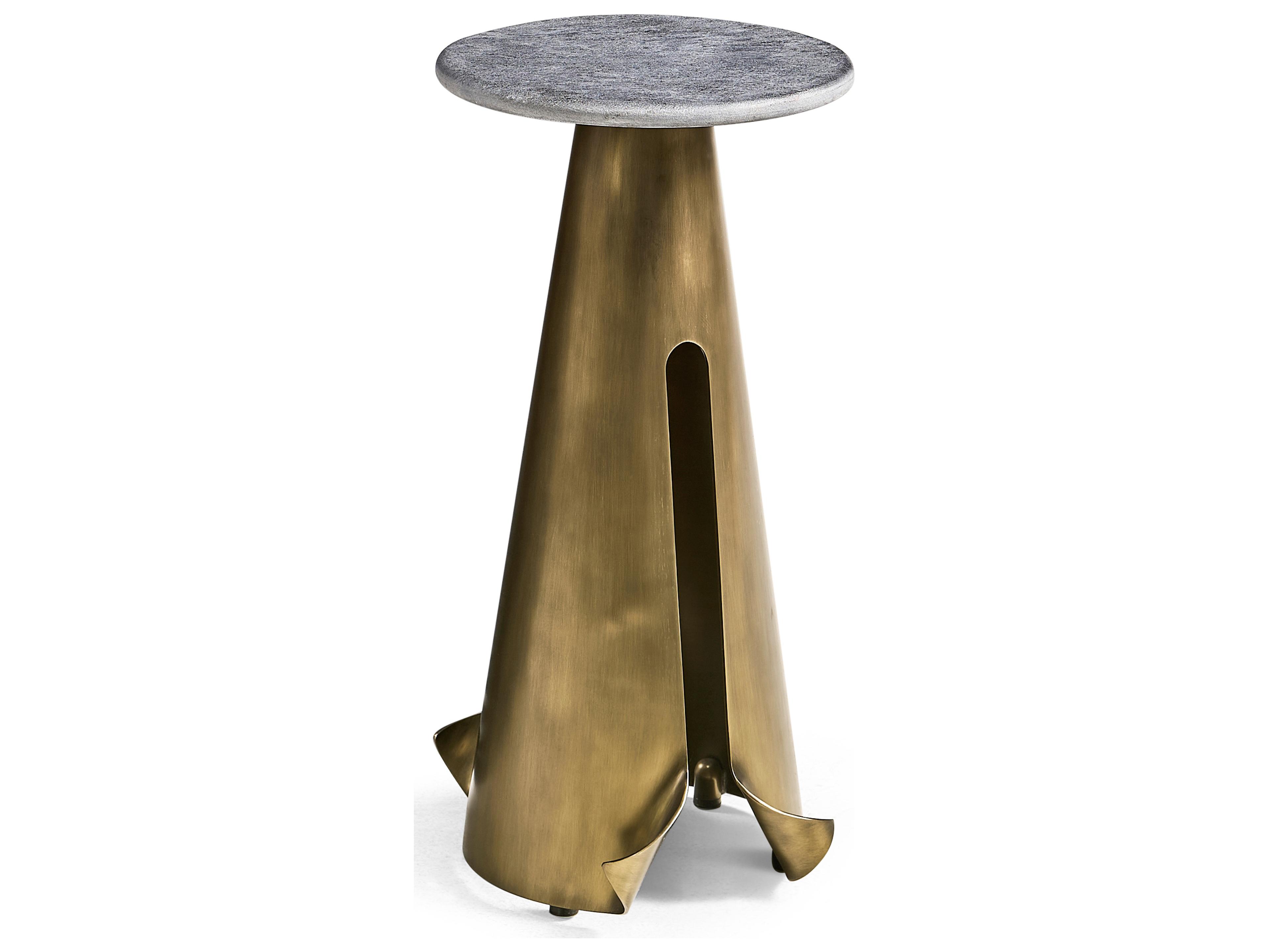 All Things Small Hammersmith Round Stone Satin Brass Stainless Steel End Table