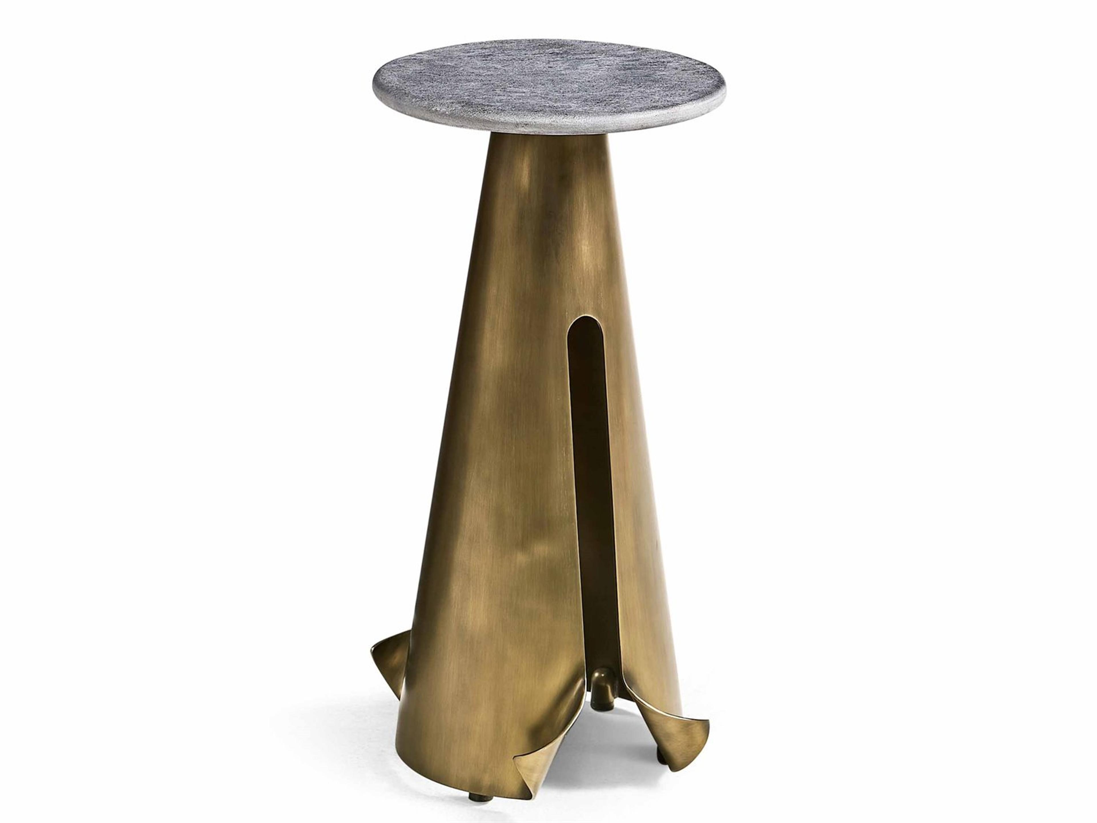 Jonathan Charles All Things Small Hammersmith Round Stone Satin Brass Stainless Steel End Table