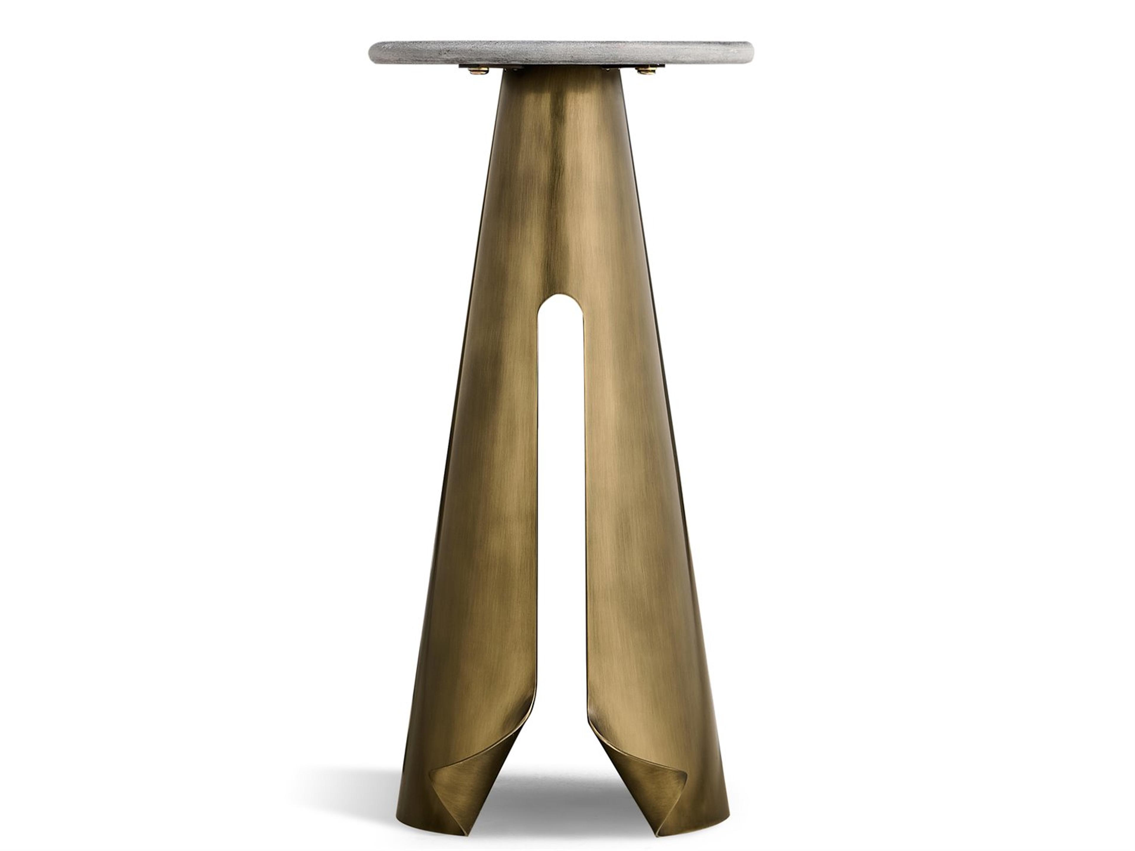 Jonathan Charles All Things Small Hammersmith Round Stone Satin Brass Stainless Steel End Table