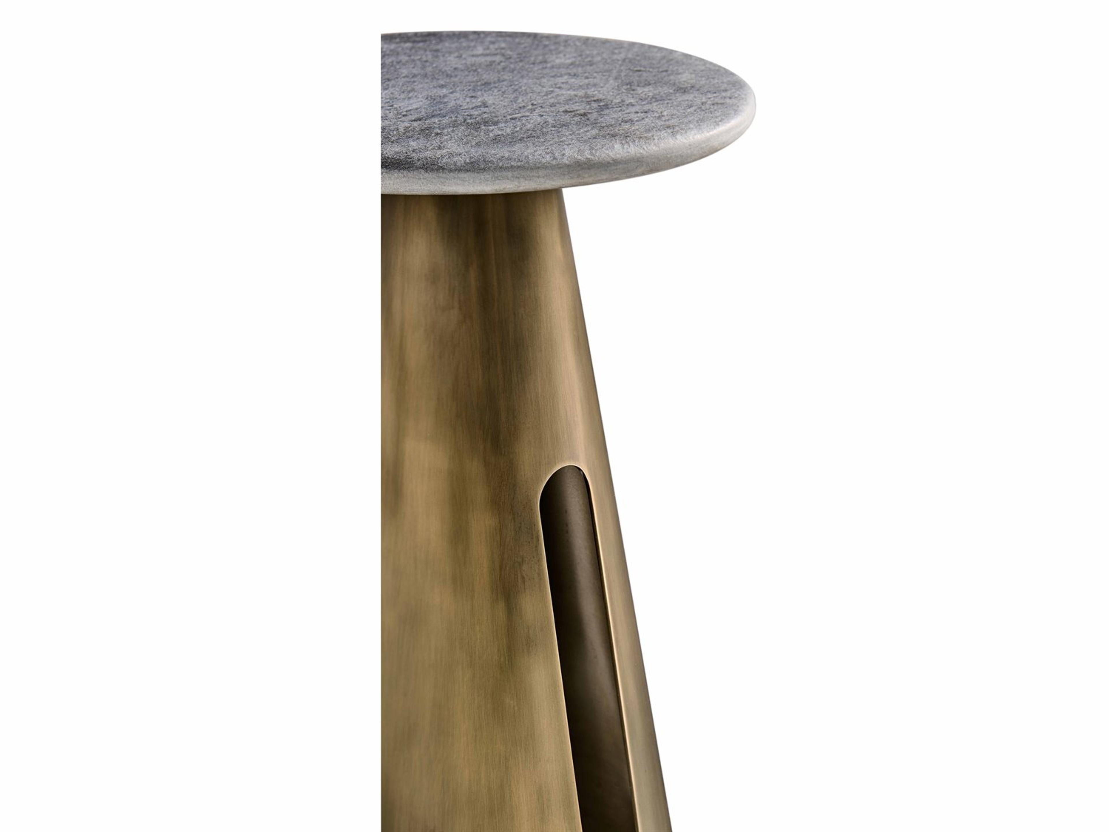 Jonathan Charles All Things Small Hammersmith Round Stone Satin Brass Stainless Steel End Table