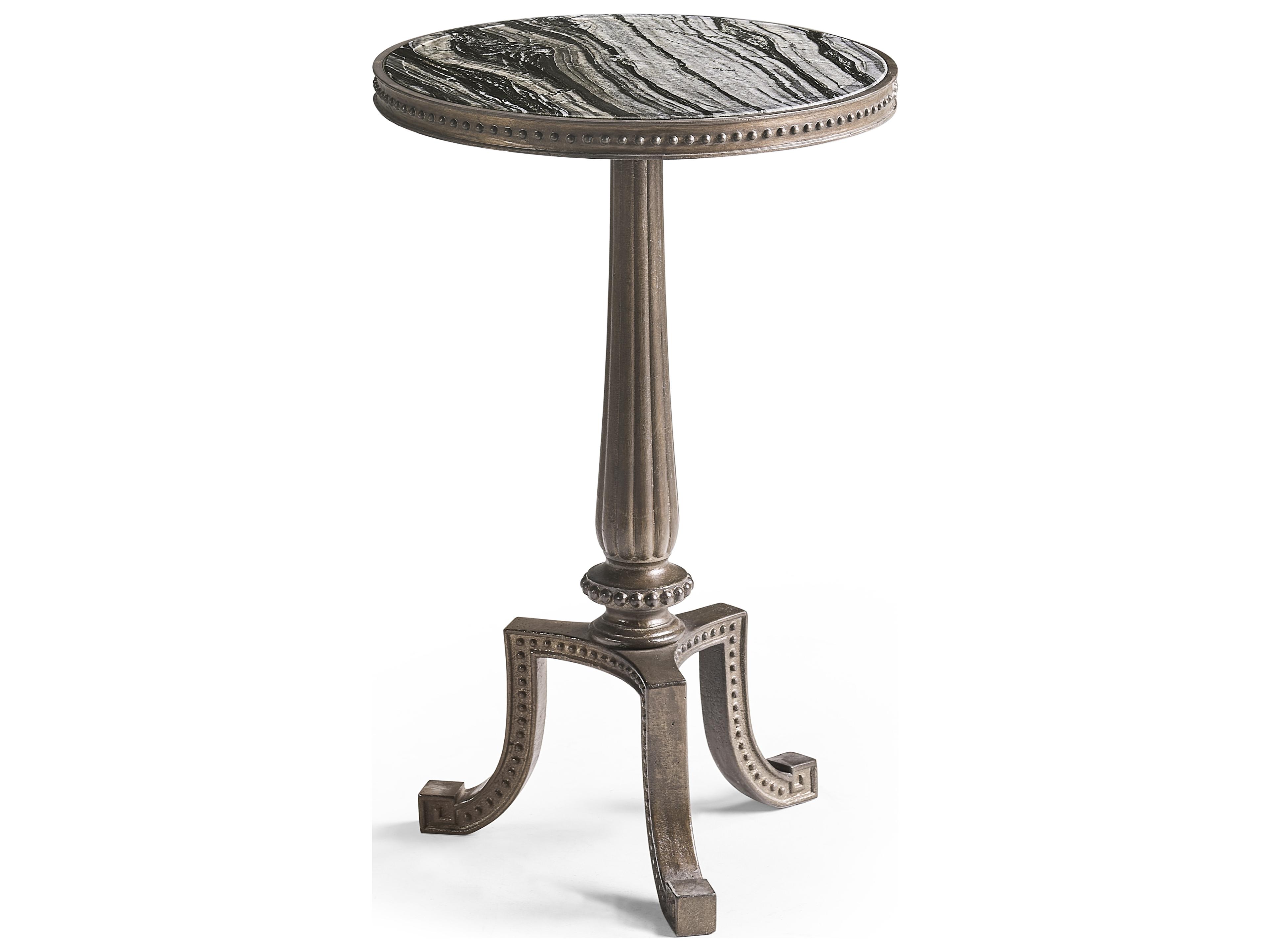 All Things Small Winslow Round Bunny Marble Grayed Patina End Table