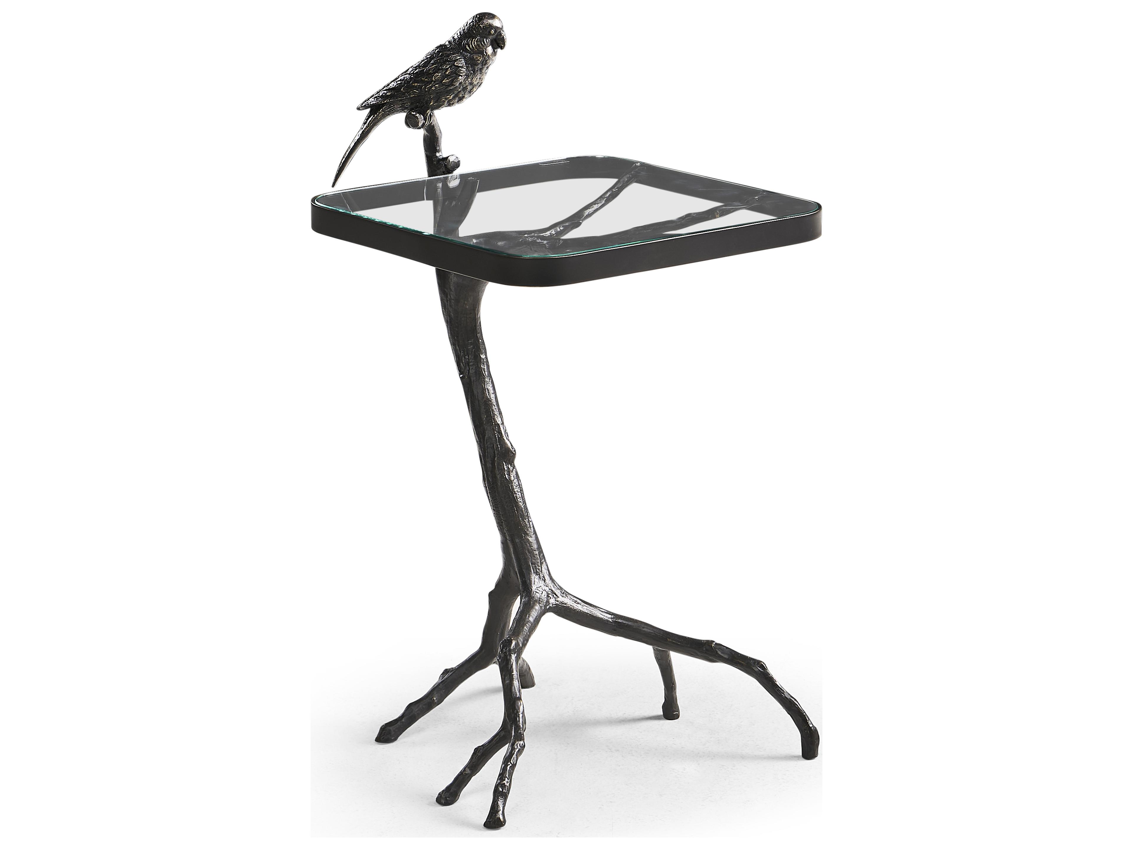 All Things Small Rectangular Glass Antique Bronze On Iron End Table