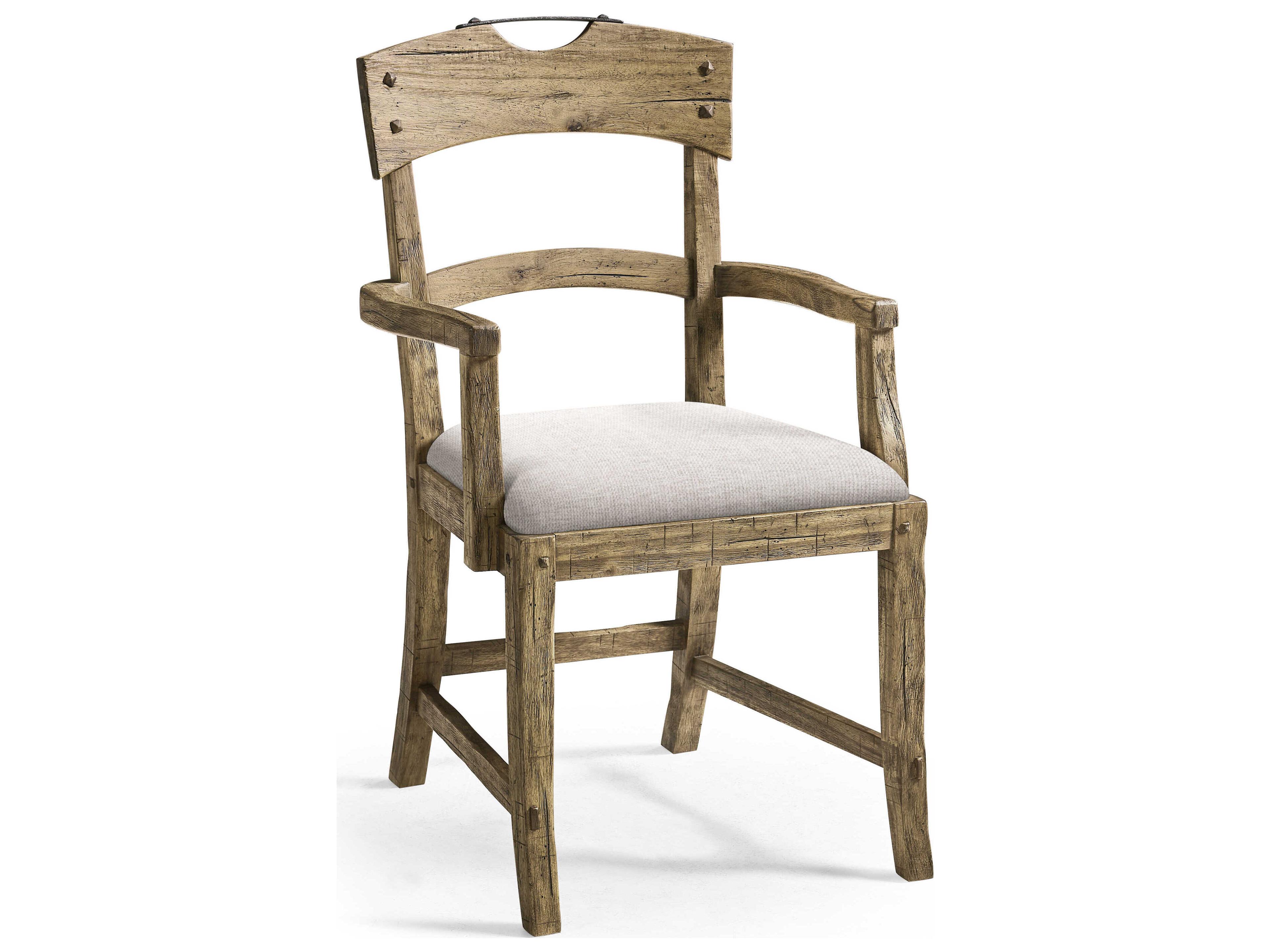 Stone Ridge Acacia Wood Brown Upholstered Arm Dining Chair