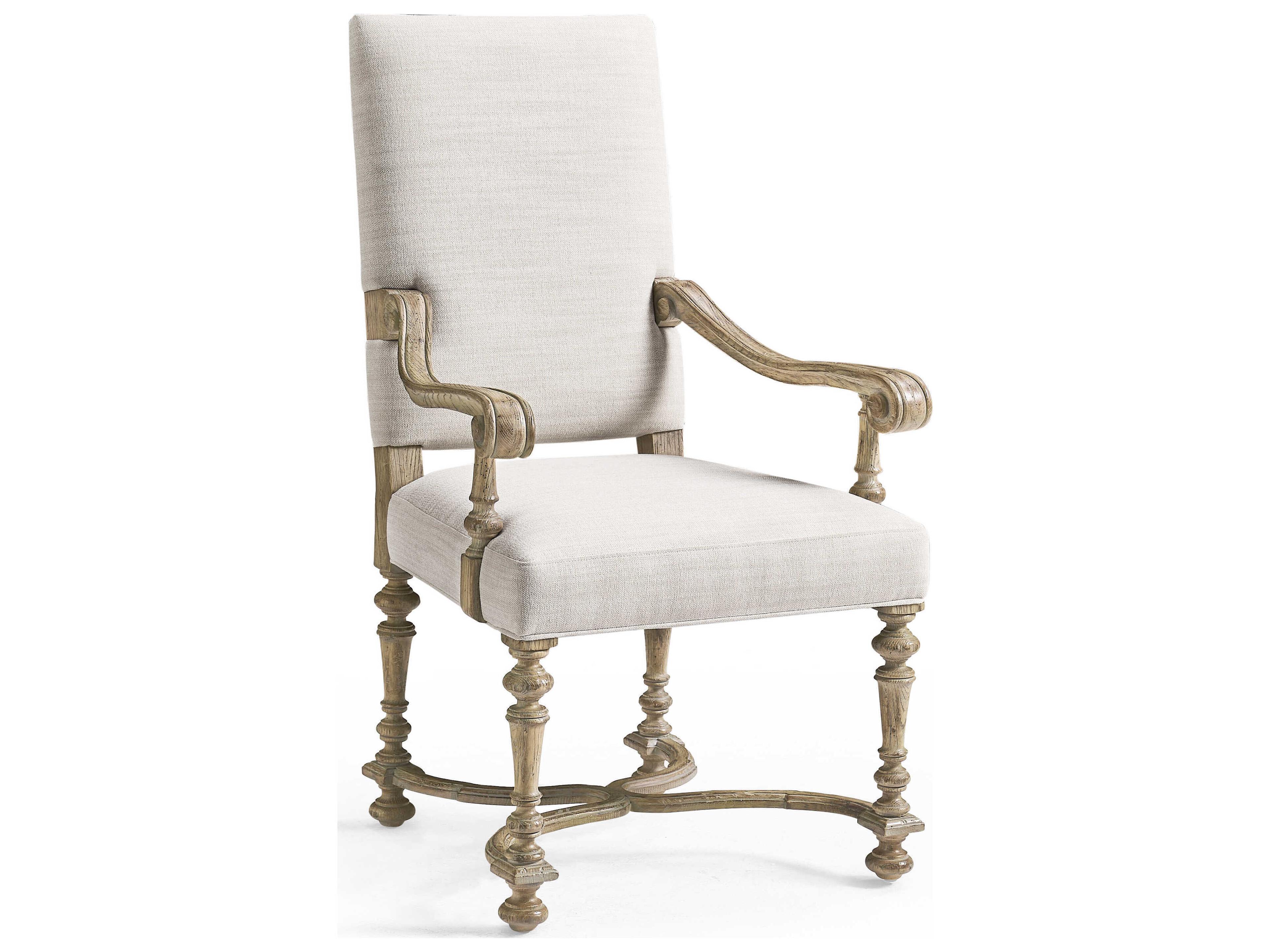 Sagehill Oak Wood White Upholstered Arm Dining Chair